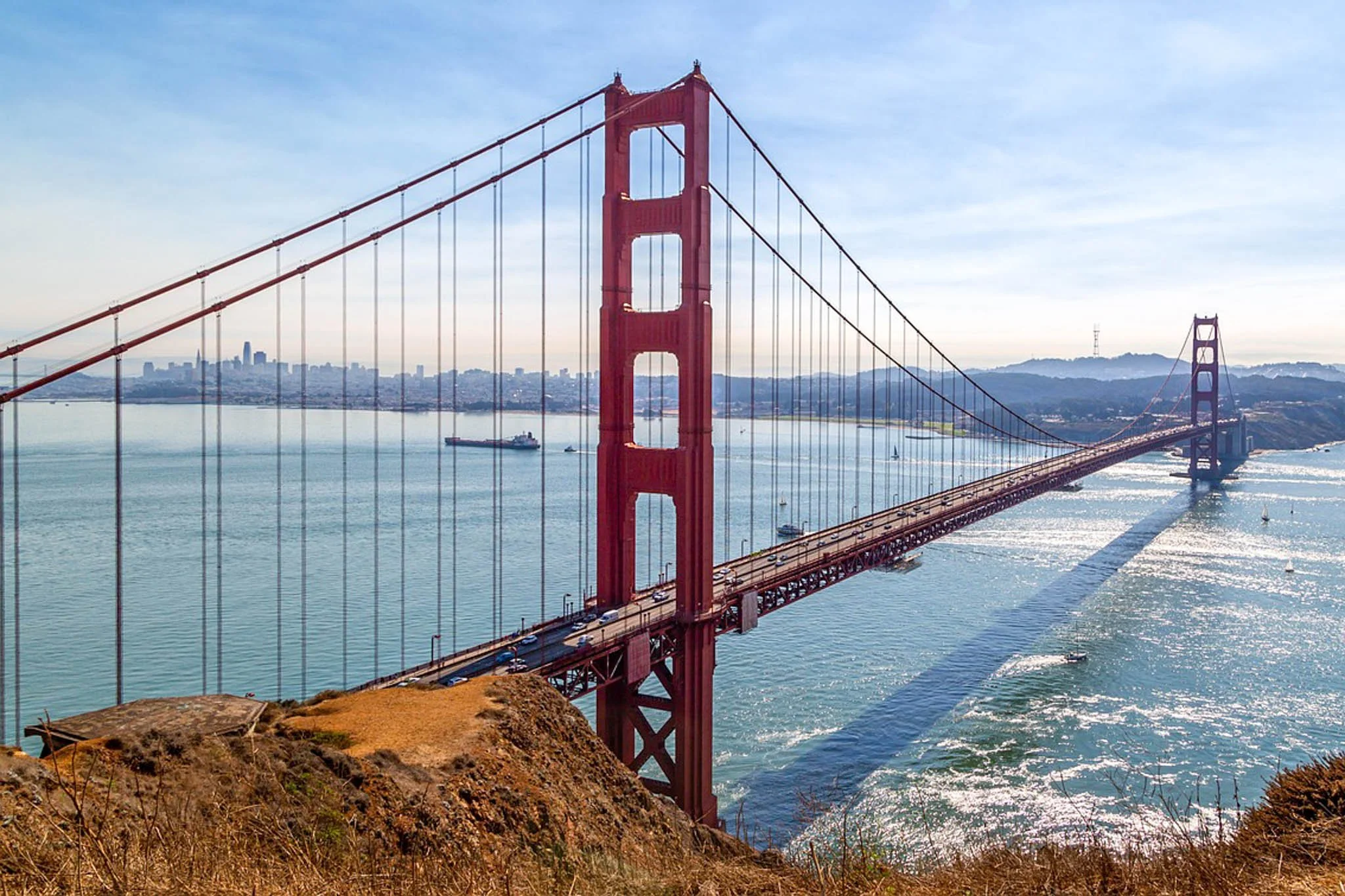 The view of the Golden Gate Bridge from Battery Spencer in the Marin Headlands.