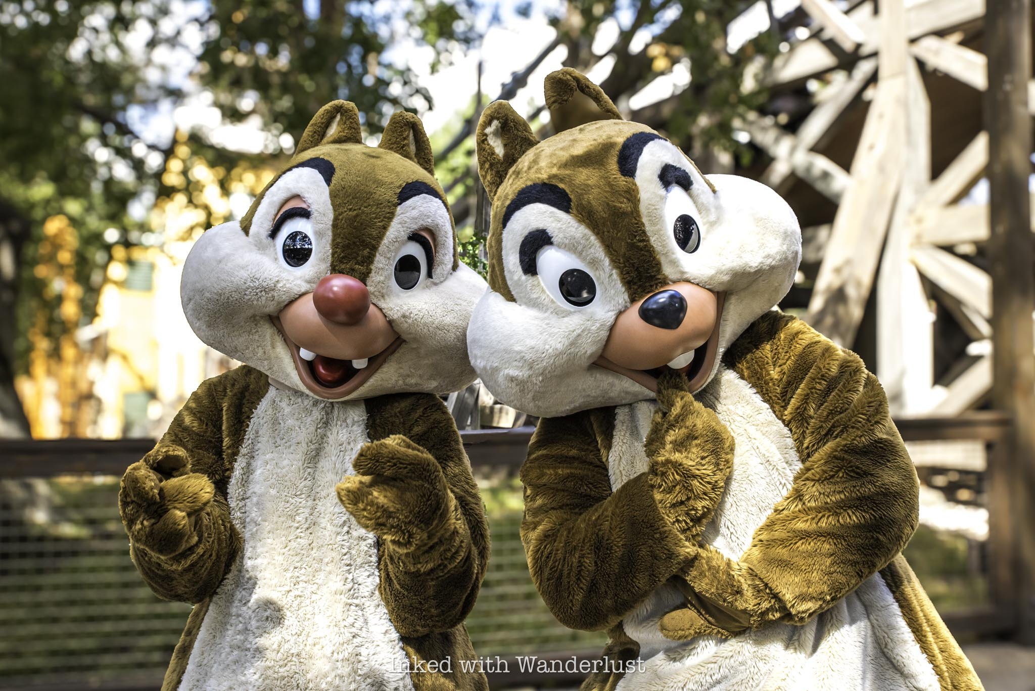 Chip and Dale greeting guests at Disneyland.