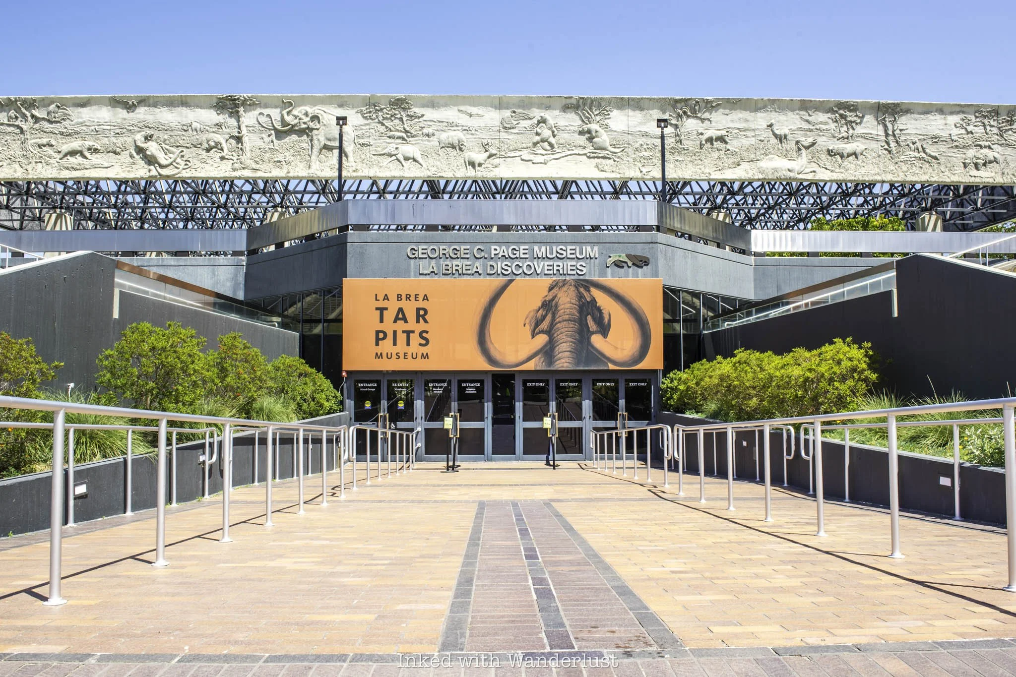 The entrance to the La Brea Tar Pits museum in Los Angeles.