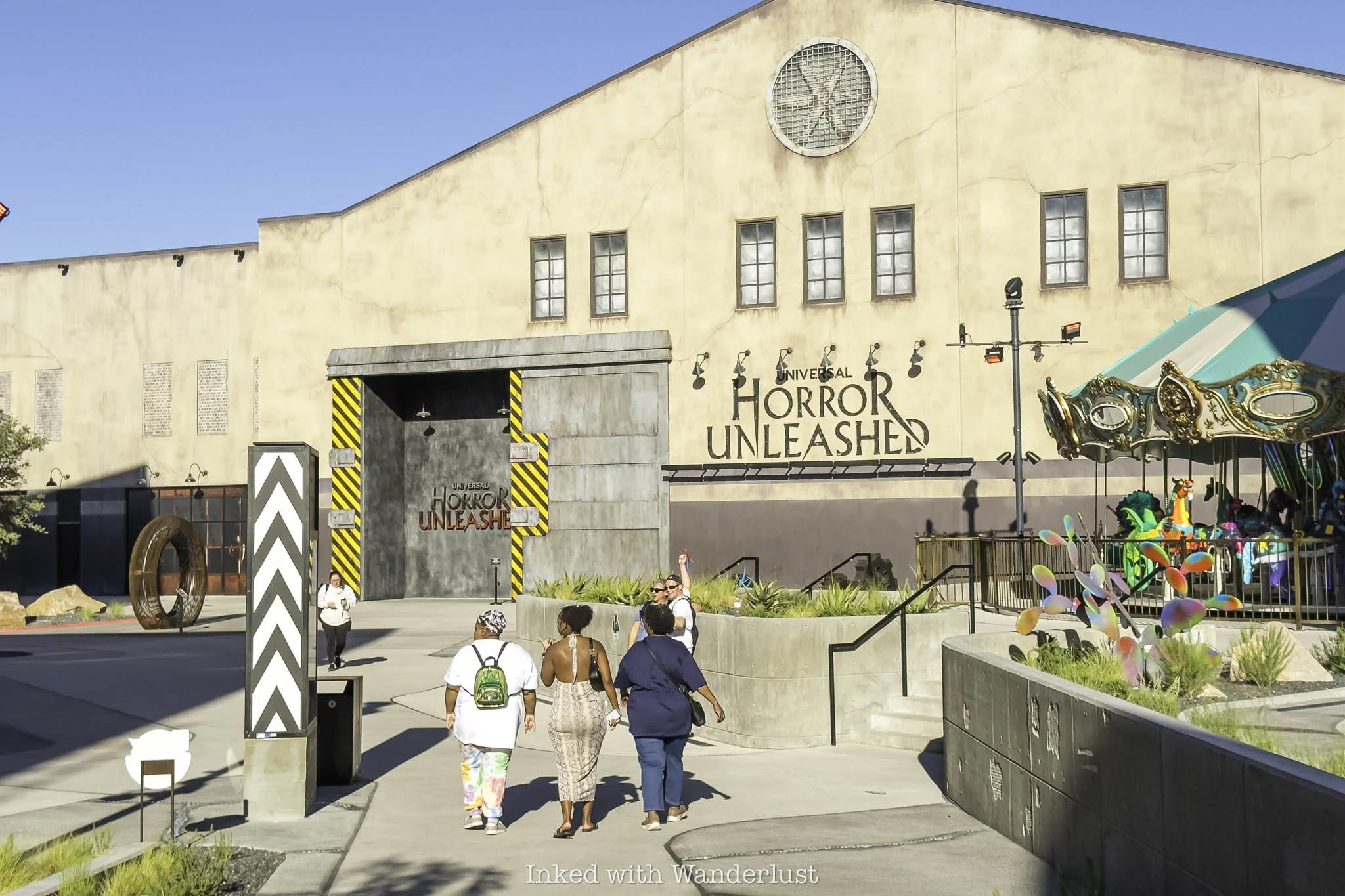 People walking towards the entrance to Universal Horror Unleashed in Las Vegas.