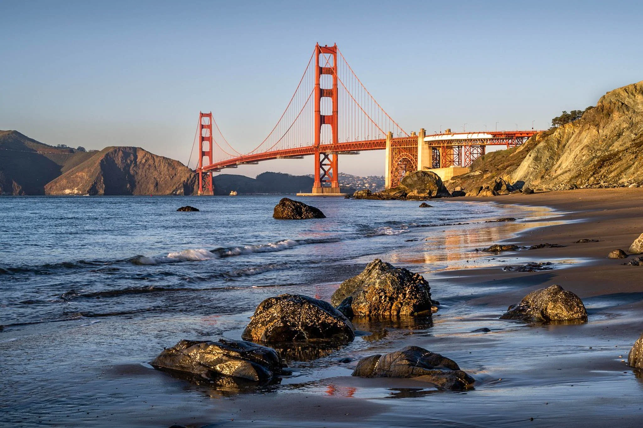 The view of the Golden Gate Bridge from Marshall's Beach.