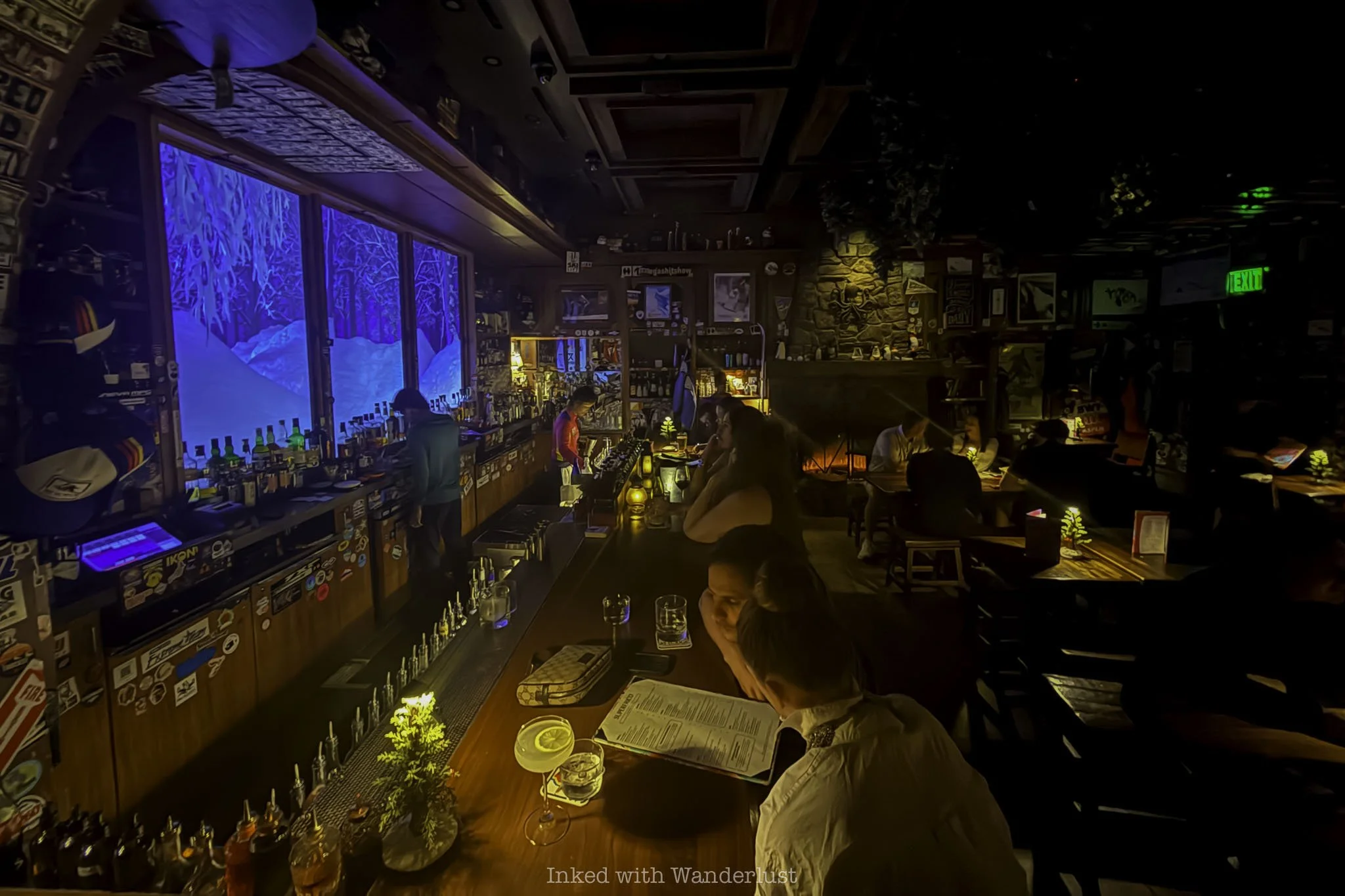 The interior and bar seating area at Ski Lodge speakeasy in Las Vegas.