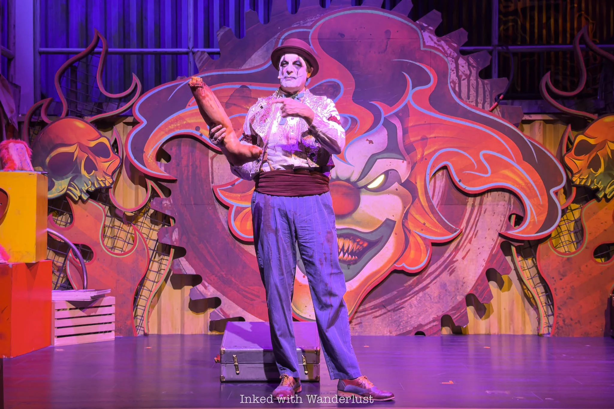 The Joker performing a stand up show at Universal Horror Unleashed.