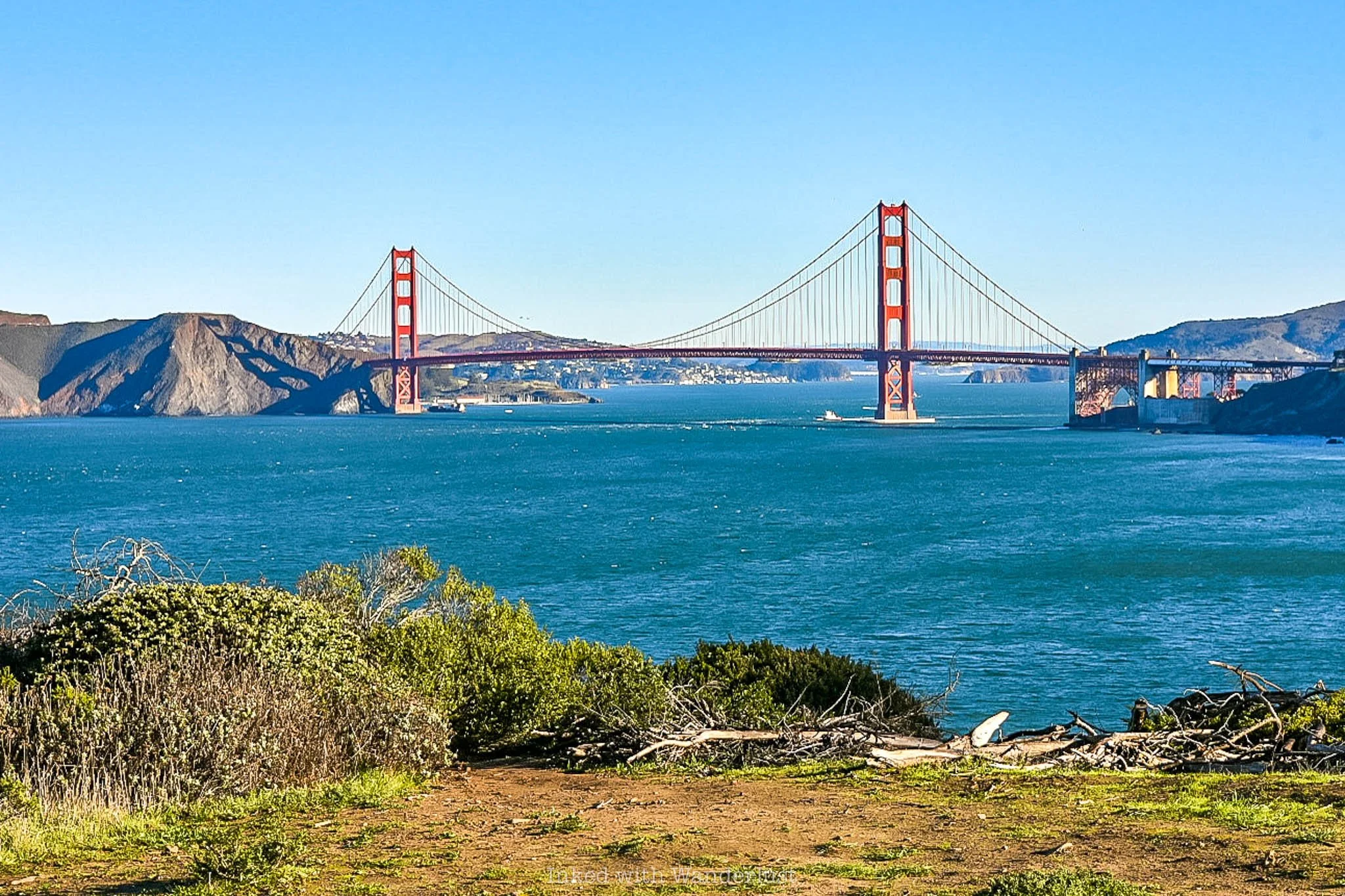 A view of the Golden Gate Bridge from the Lands End Trail.