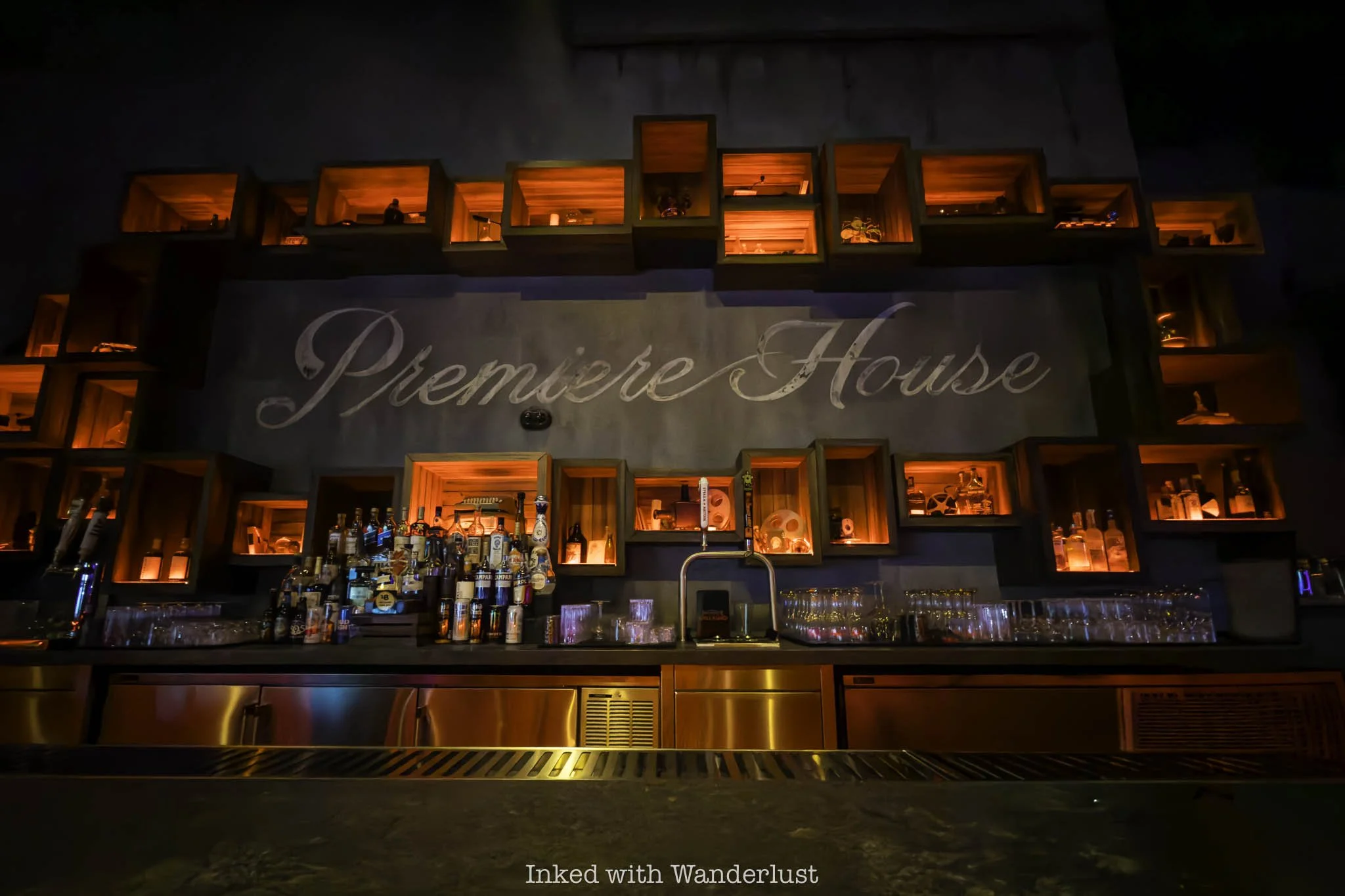 The bar at Premiere House restaurant at Universal Horror Unleashed Las Vegas.