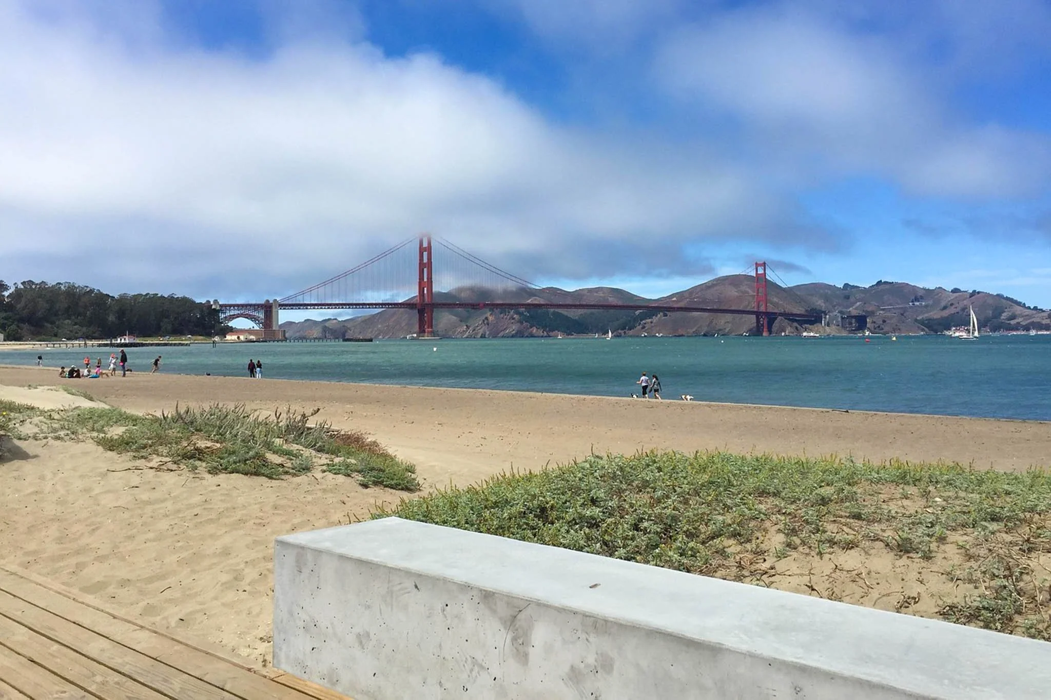 The view of the Golden Gate Bridge from Crissy Field.