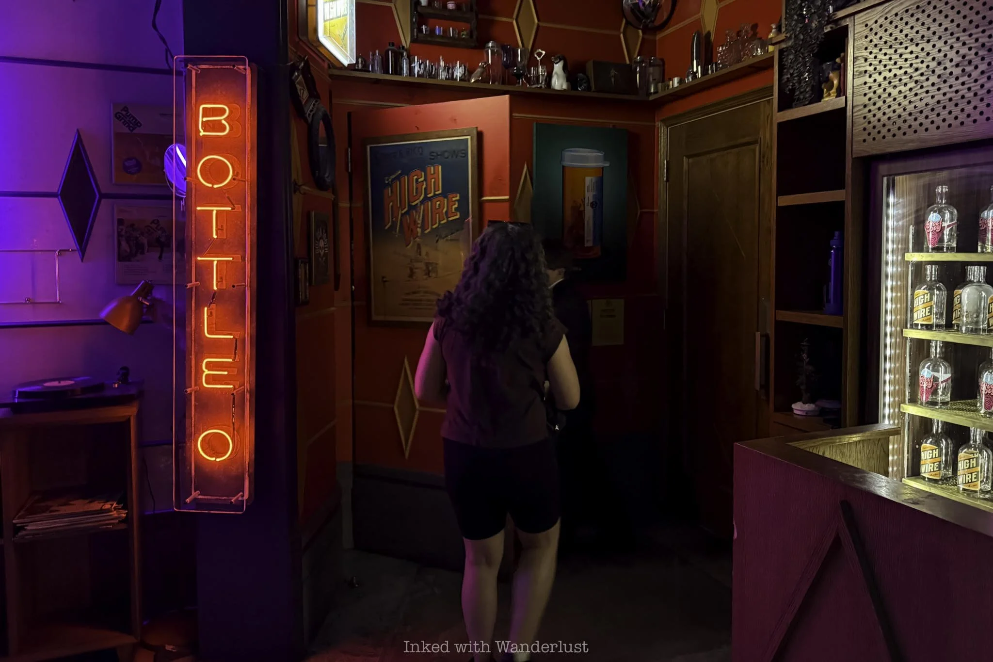 A person walking through a foyer to enter Ski Lodge speakeasy in Las Vegas.