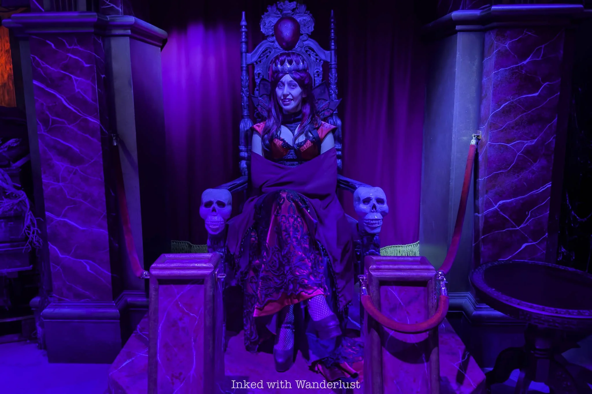 A scare actor greeting guests at Universal Horror Unleashed in Las Vegas.
