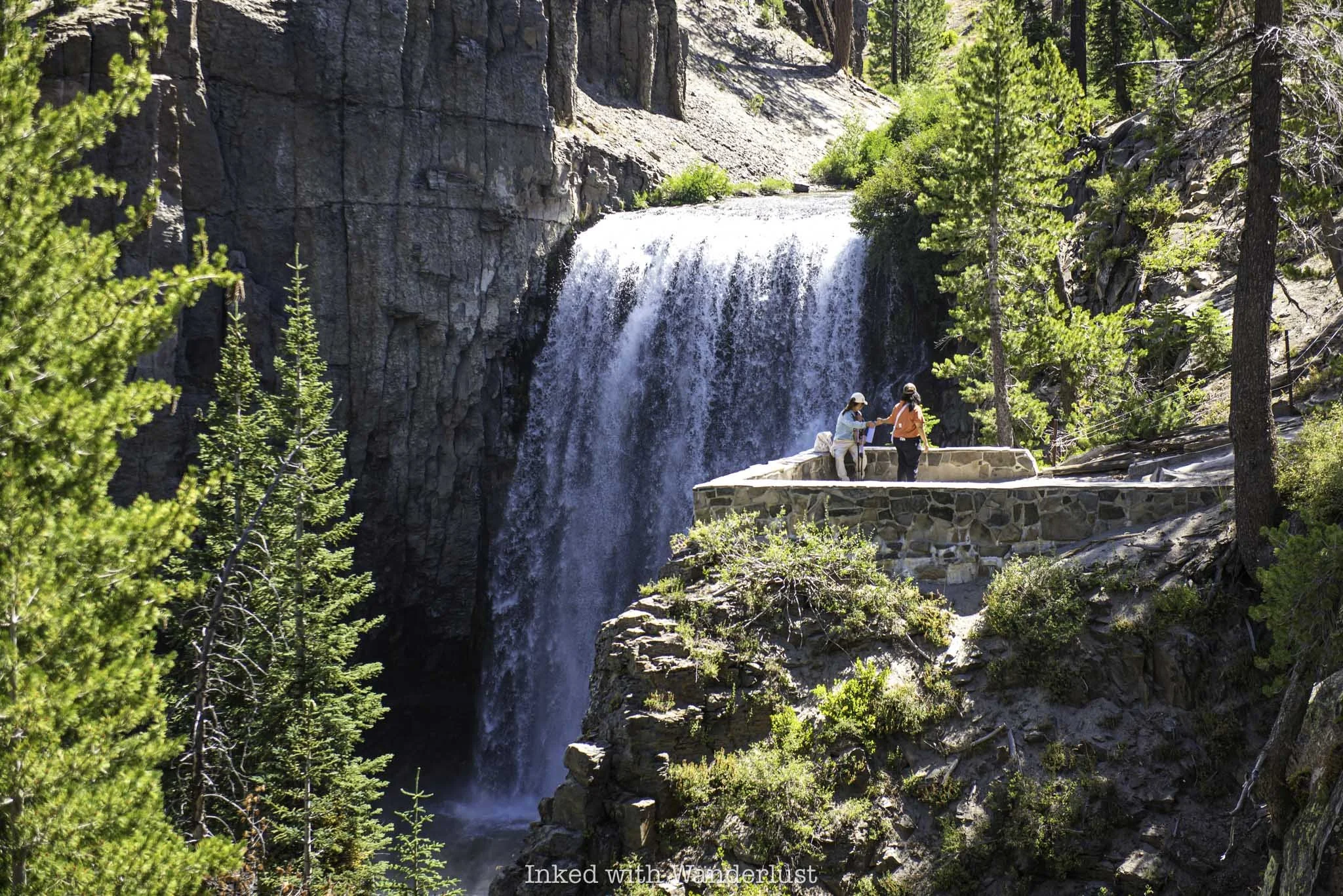 The second viewing deck at Rainbow Falls in California.