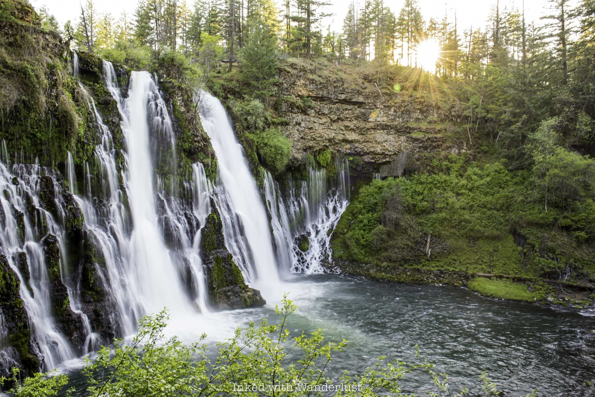 A side profile view of Burney Falls in California.
