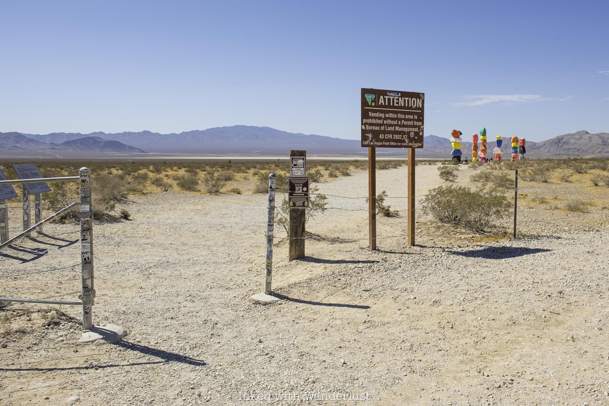 The entrance to the path going to Seven Magic Mountains near Las Vegas.
