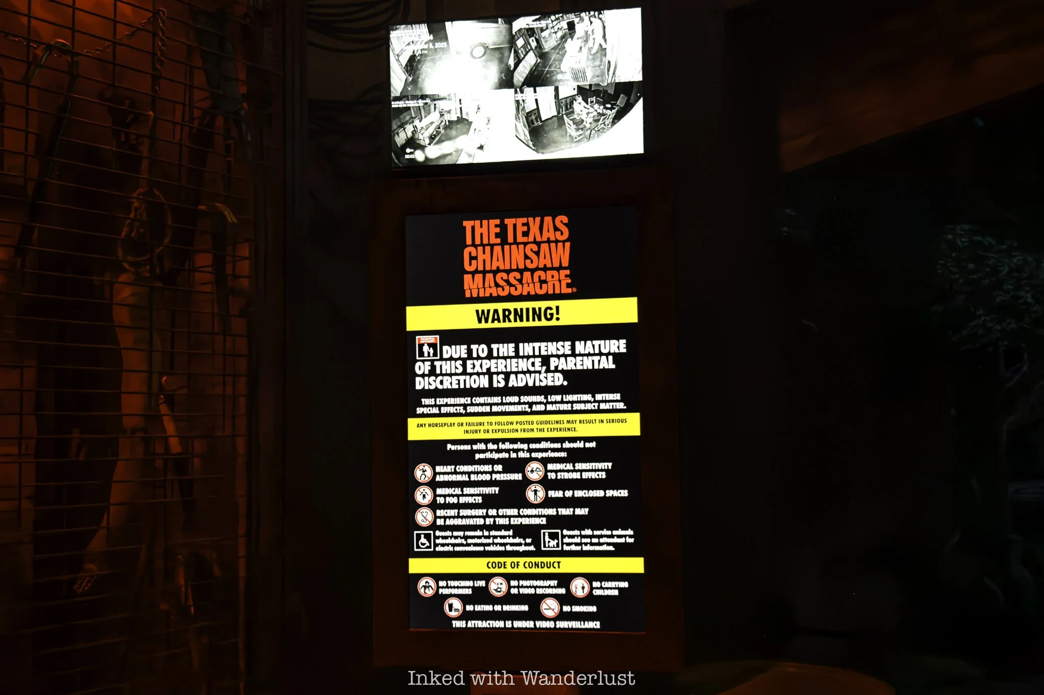 A warning sign outside the haunted house at Universal Horror Unleashed.
