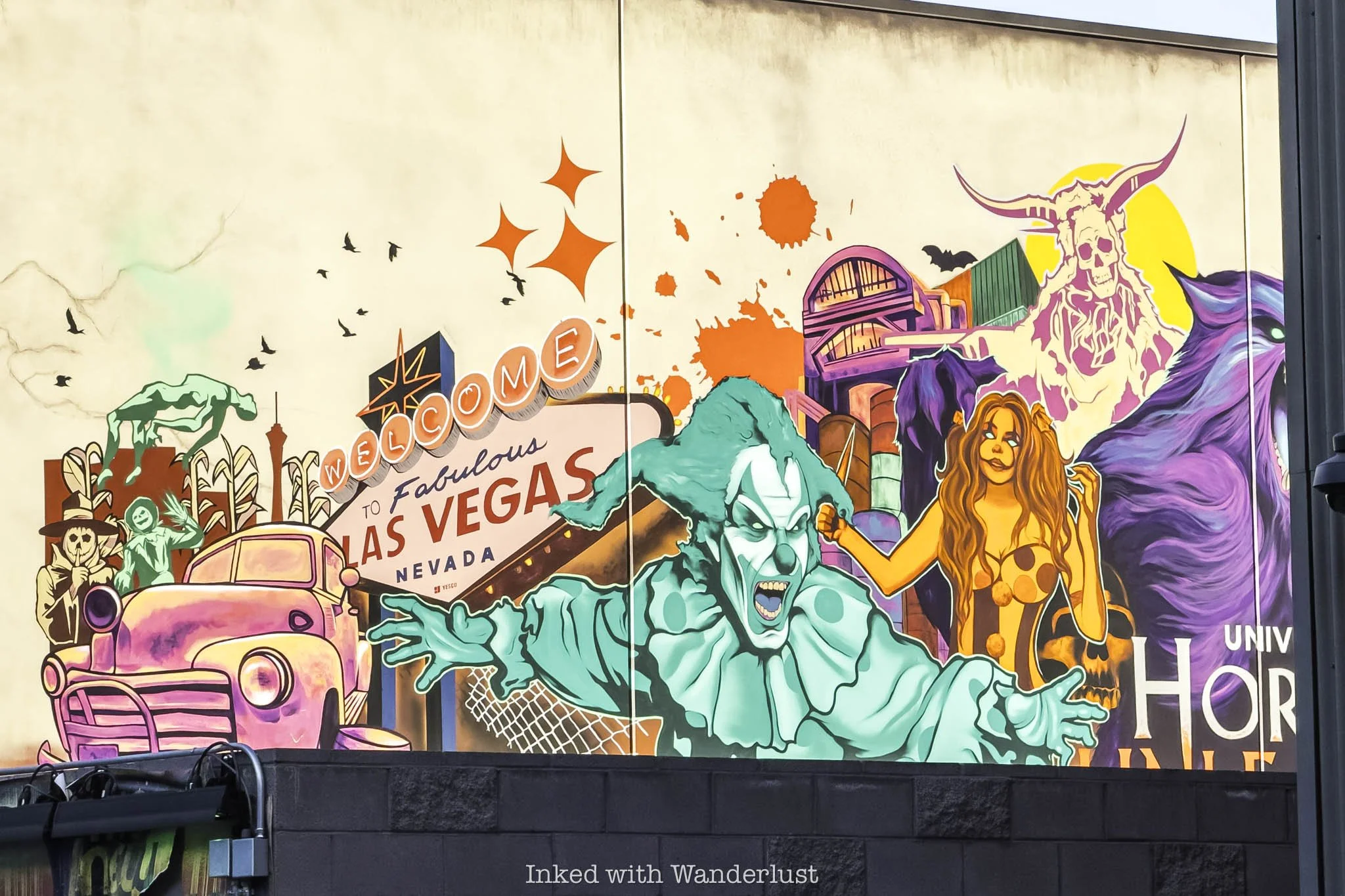 A monsters mural on the Universal Horror Unleashed building in Las Vegas.