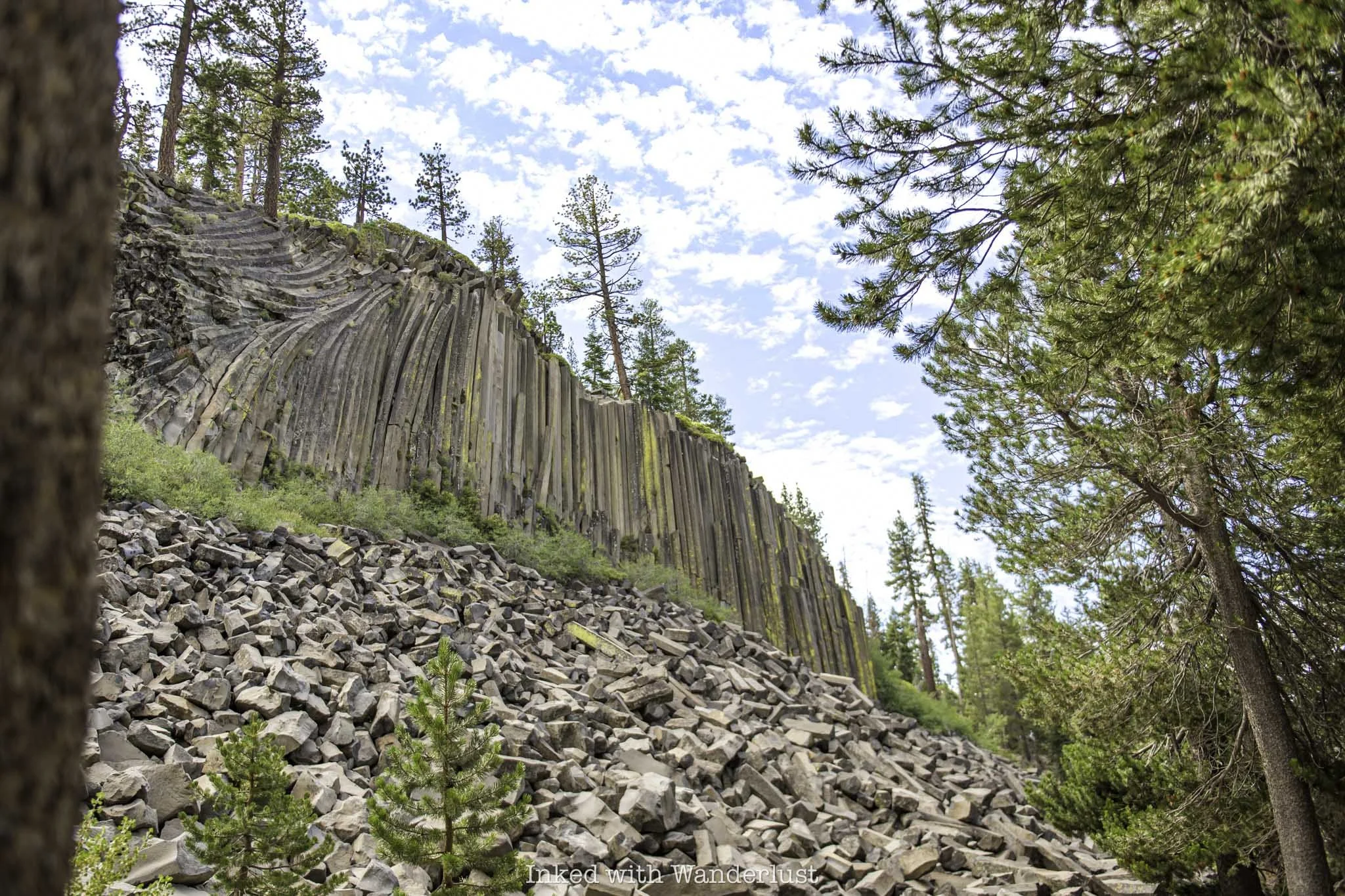 The view of Devils Postpile from below.