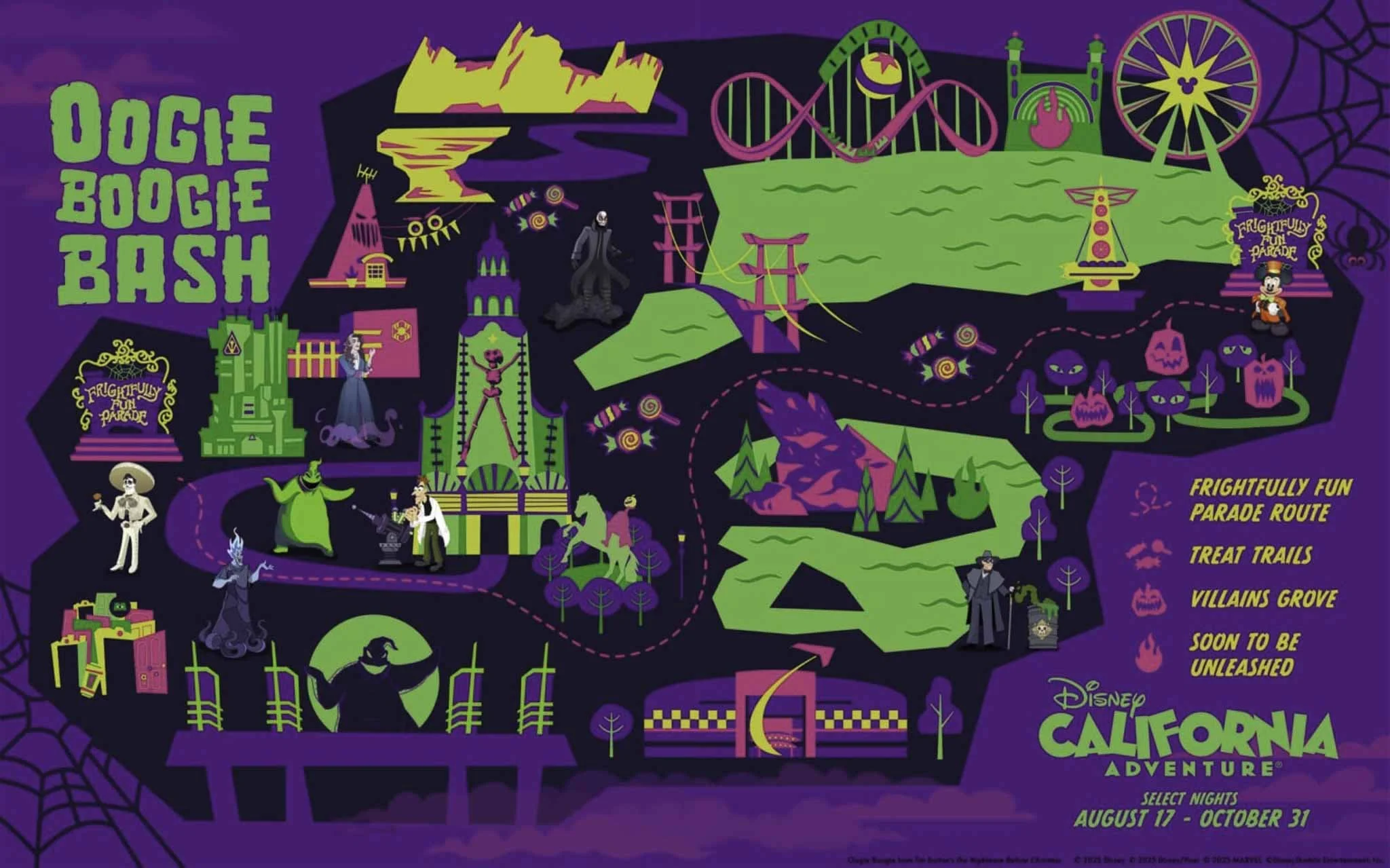 A map detailing Oogie Boogie Bash information.