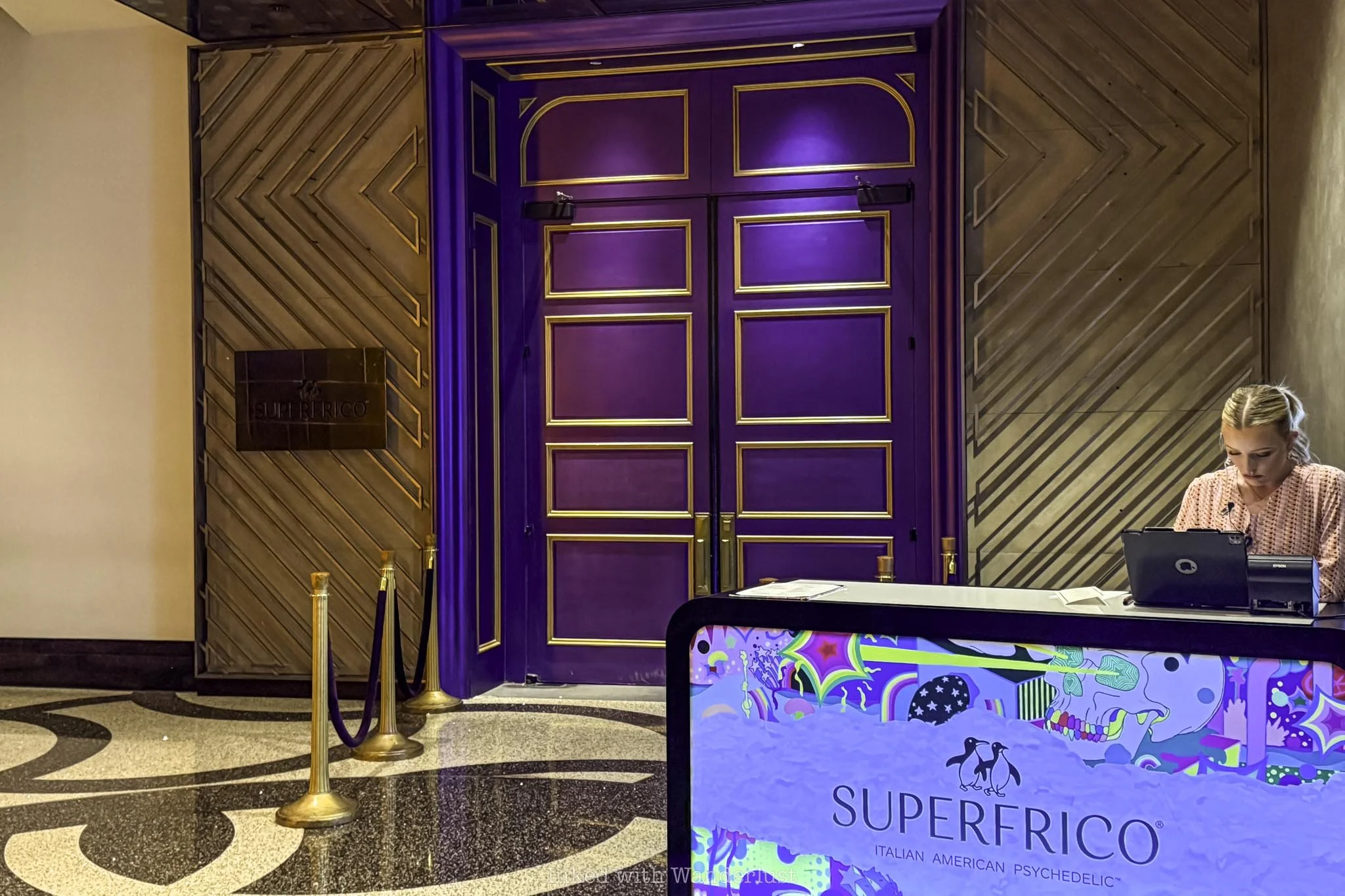 The entrance door to Superfrico restaurant at Cosmopolitan.