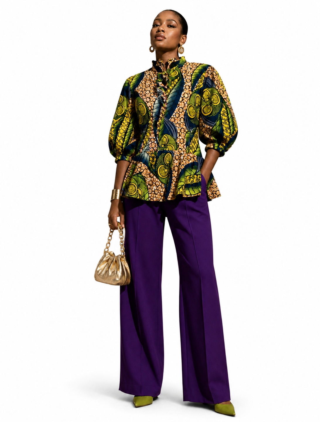 African-Print Cotton Peplum Blouse