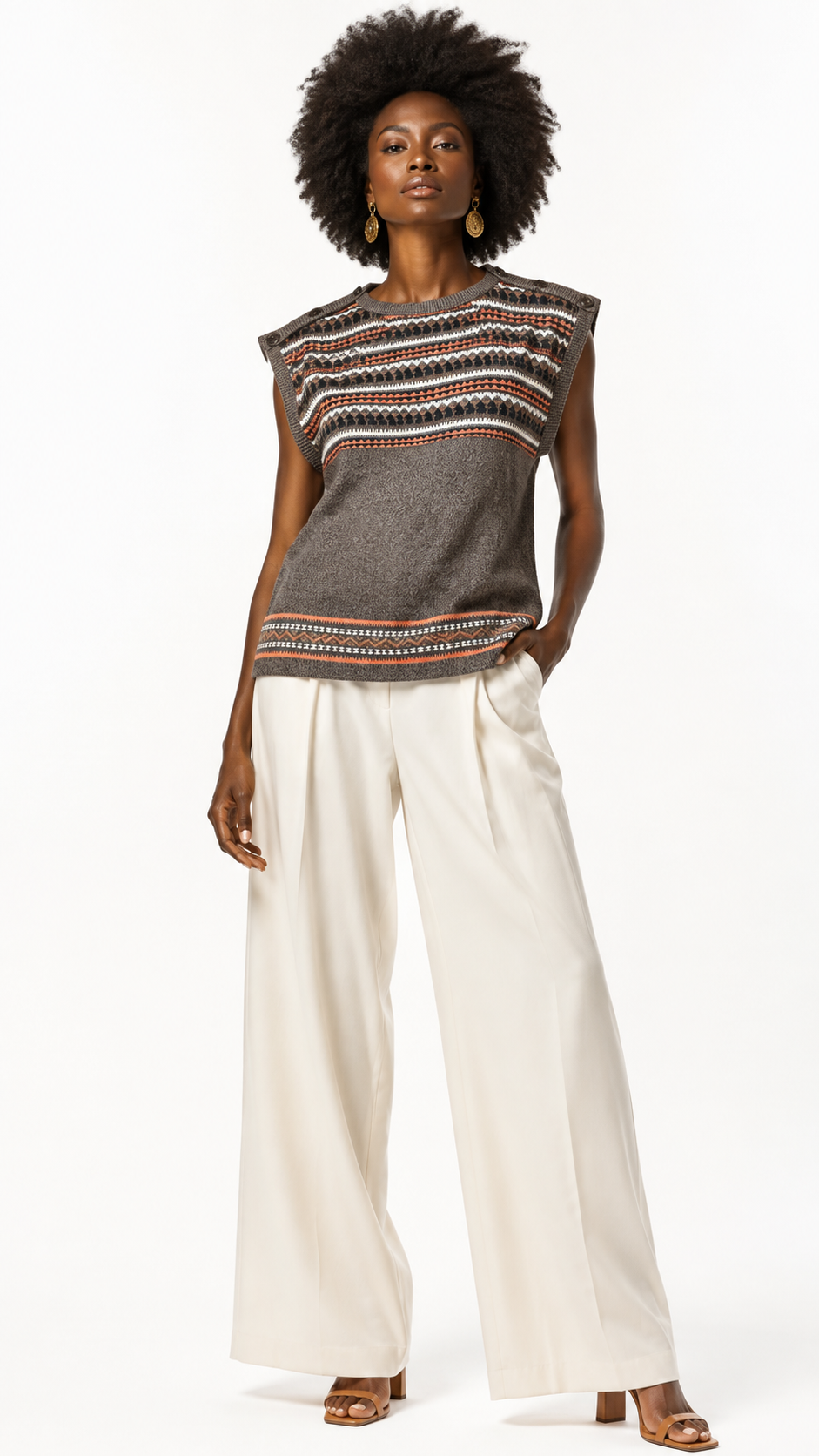 Taupe Geometric Knit Sweater Top