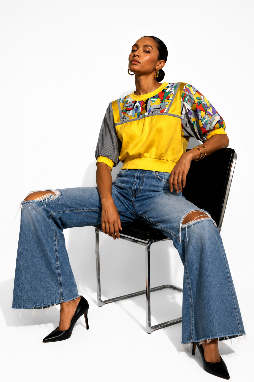 Vintage Colorblock Satin Blouse