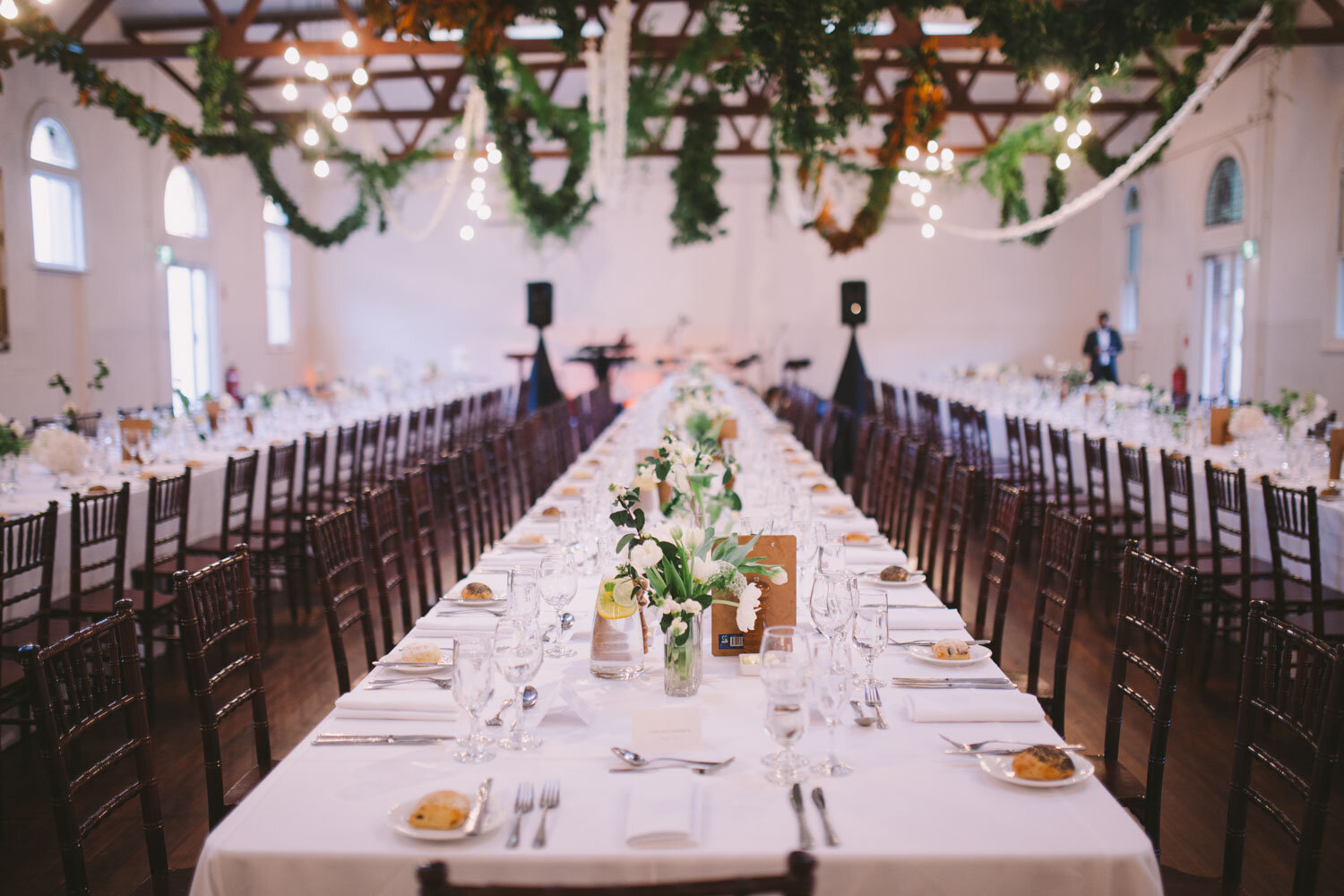Abbotsford Convent Wedding table decroations in Rosina room