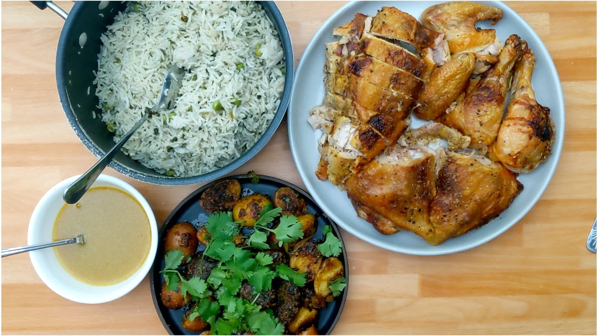 All Indian Thanksgiving Dinner | Roast Chicken | Spiced Potatoes | Mint-Coriander Rice