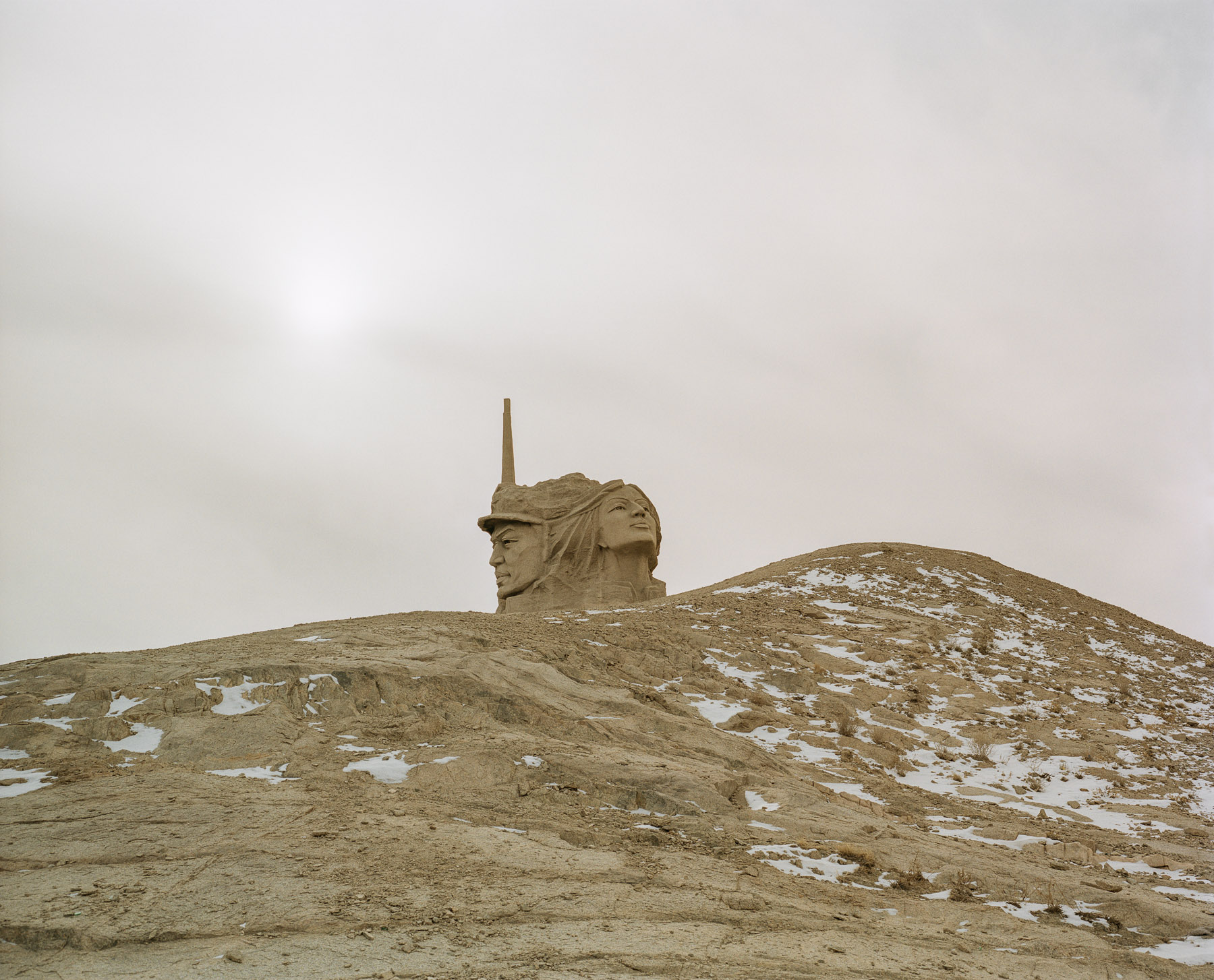  December 2016. Xinjiang province, China. Communist monument in Xinjiang on the road G312 to Hami (also called Kumul) driving from Gansu province.  