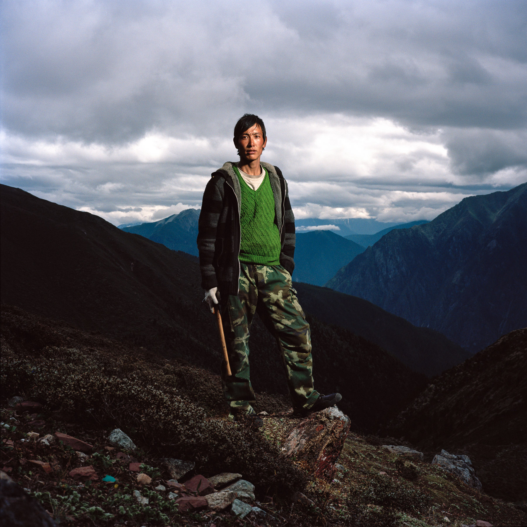  May 2012. Tibet province, China. Portrait of Zhaxi Dorje, 20 years old,  Tibetan caterpillard fungus picker near the Shola Pass basecamp at 4470m high. 