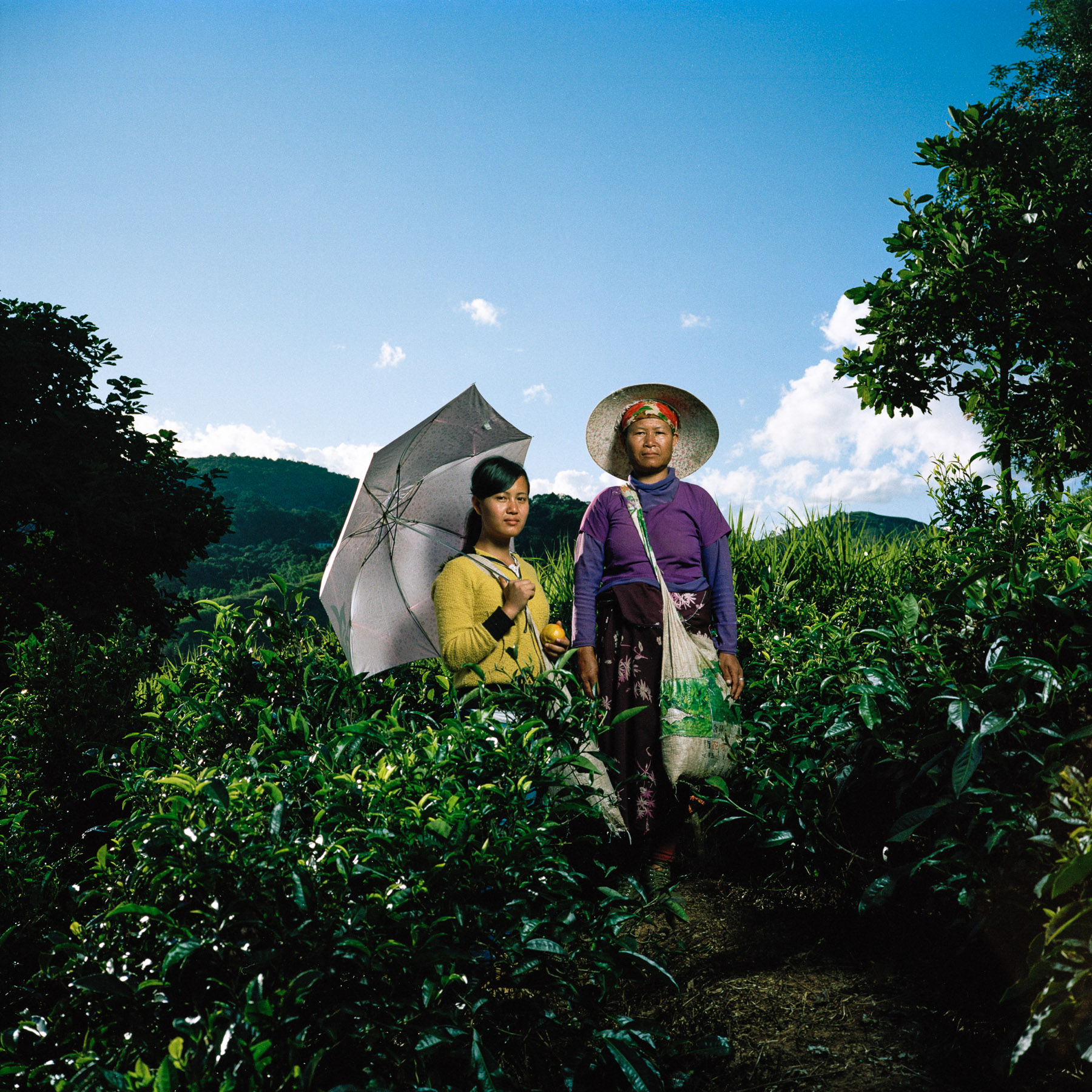  China, Yunnan province. Southern region of Xishuangbanna. November 2nd 2013. Yu Jiao Gang is an 18-year old high school student from the Bulang minority. She is pictured with her 48-year old mother who is a tea farmer. 