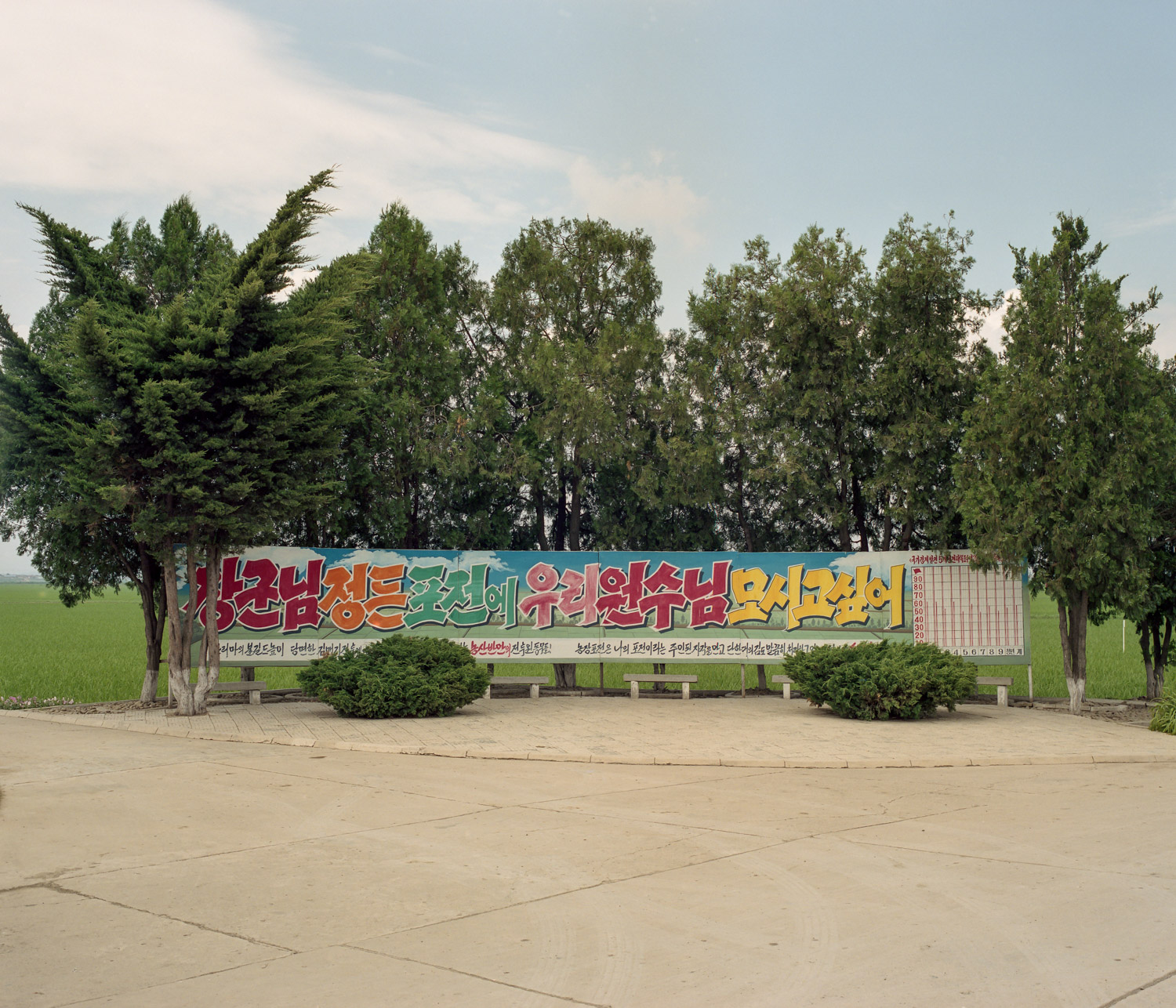  Propaganda banners in a collective farm in Sariwon. 