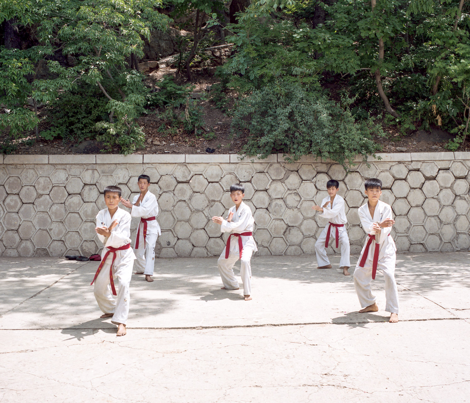  Young children practicing Taekwondo. 