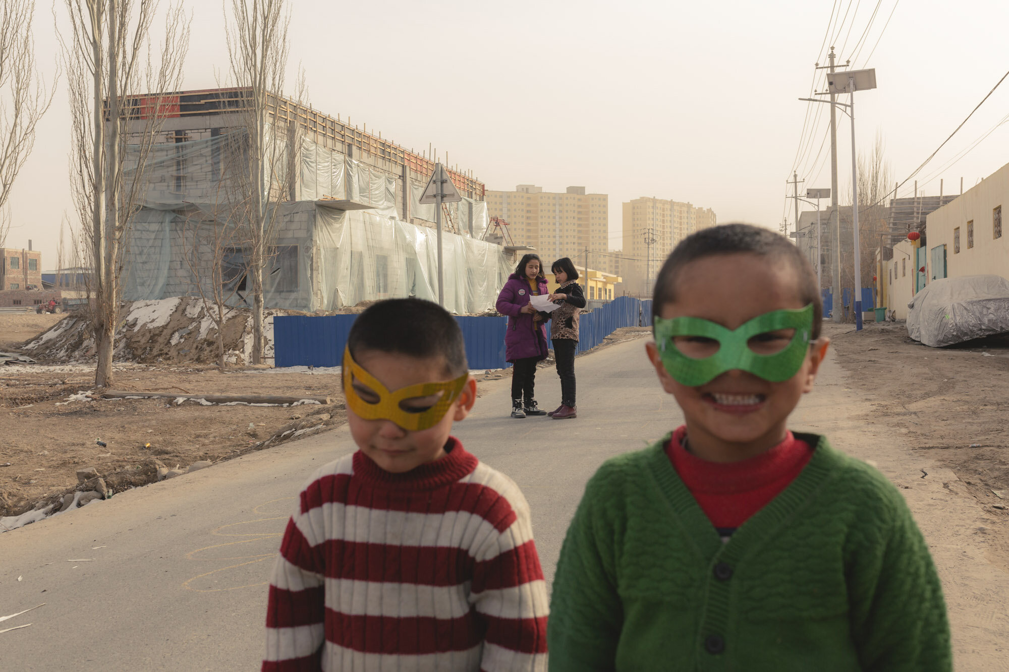  February 2nd 2019. Hotan, Xinjiang province. Uighur-minority kids playing in the streets of what remains of the old town. 