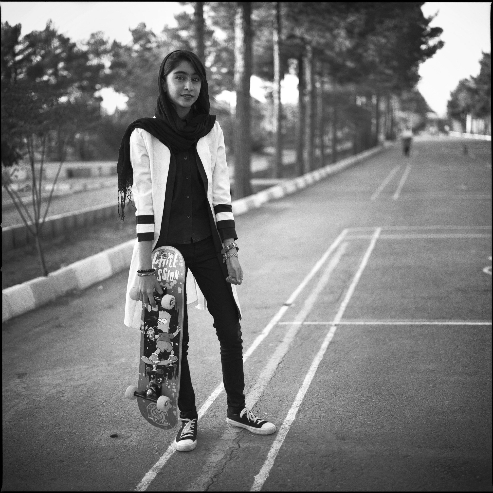  Kimia, 16 years old, skater girl from Kerman, in a public park where she used to practice. Kerman, Iran, October 3, 2015. 