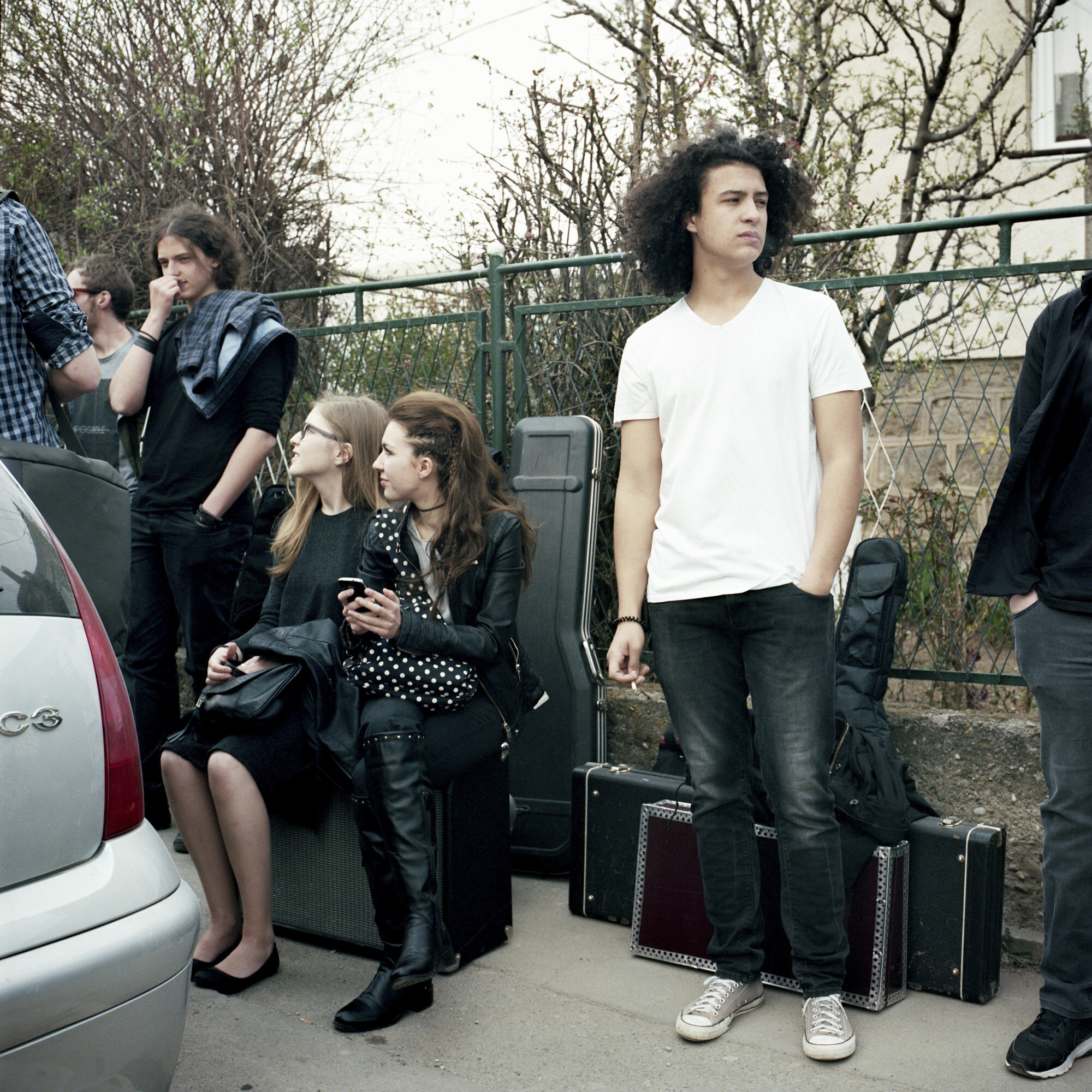 In northern Mitrovica, the Rock School students wait for the bus which will bring them to the Serb enclave of Gracanica. Mitrovica, Kosovo, March 25, 2017.
