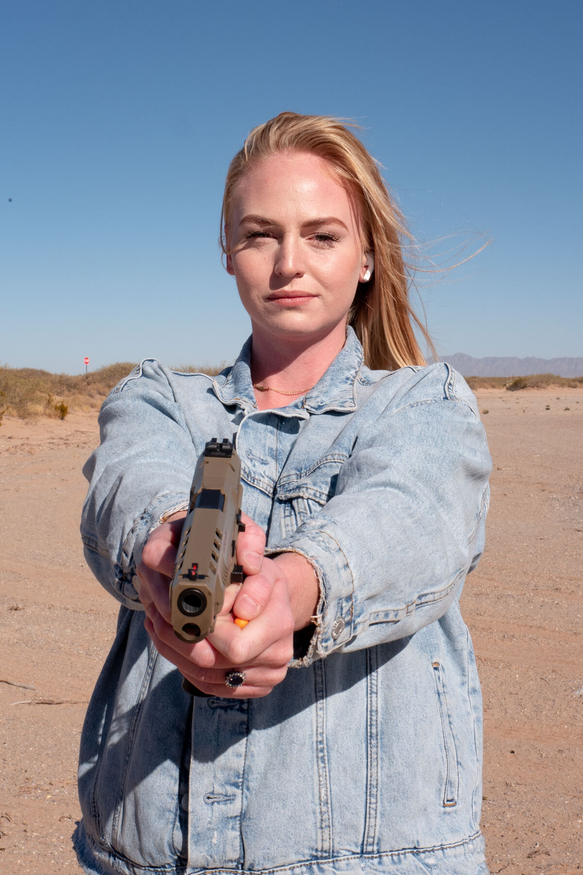  December 1st  2020.Katherine Leary at the Mexican border shooting in the spot her father used to take her to learn how to use her firearms. She decided to go out to train this morning in fear of unrest following the US election. Following high rates