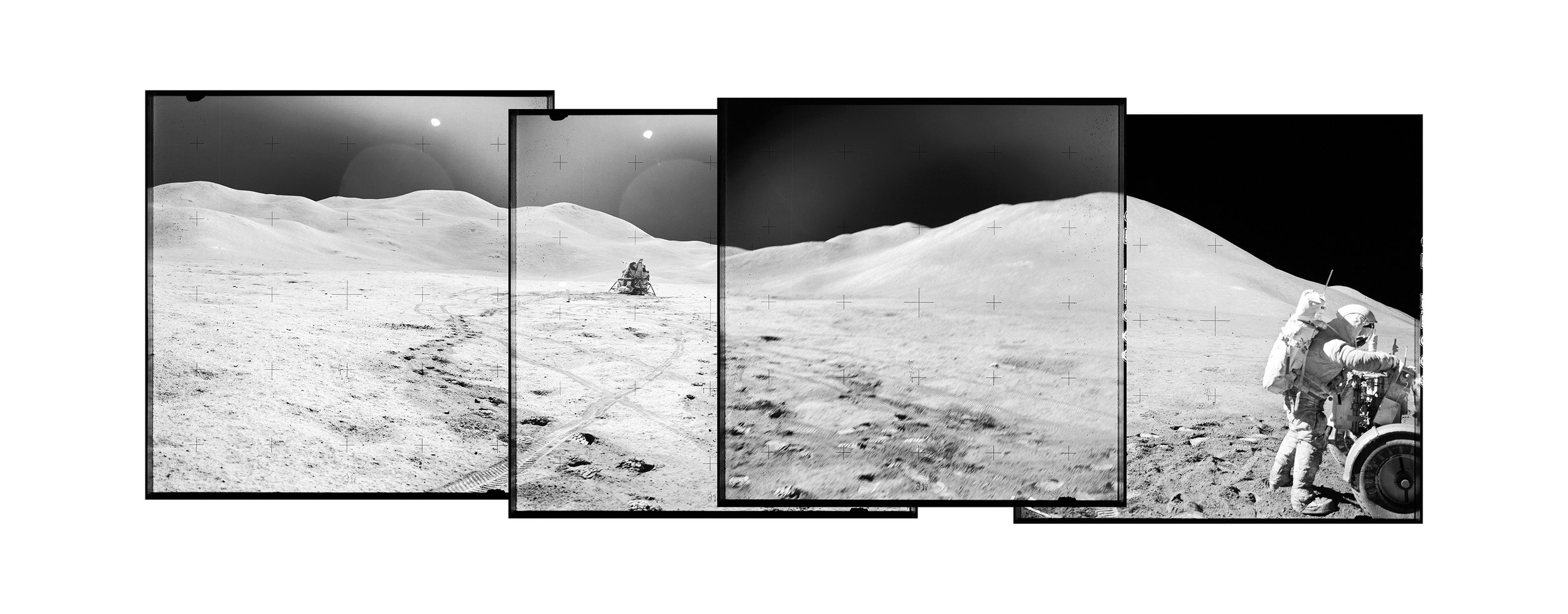  Apennine Mountains, Lunar Module and LRV (Lunar Roving Vehicle) (145x60)Apollo 15 Magazine 82/SS - NASA photographs 1971 