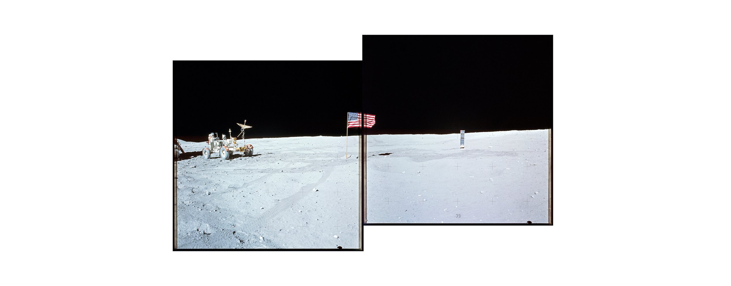  Descartes crater, LRV (Lunar Roving Vehicle) and the American flag (100x60)Apollo 16 Magazine 107/C - NASA photographs 1972 