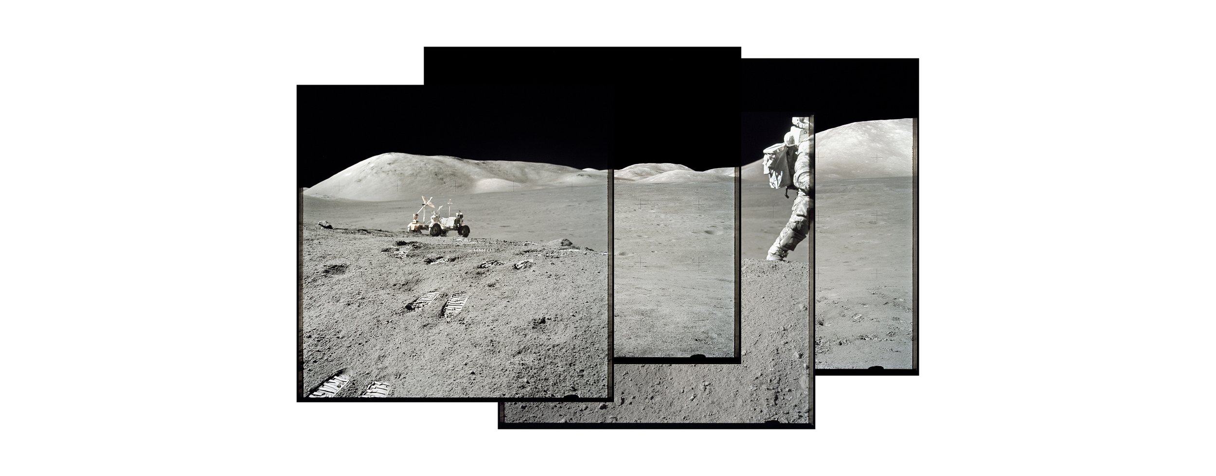  Taurus-Littrow Valley, LRV and footprints in skipping mode (100x60)Apollo 17 Magazine 146/F - NASA photographs 1972 