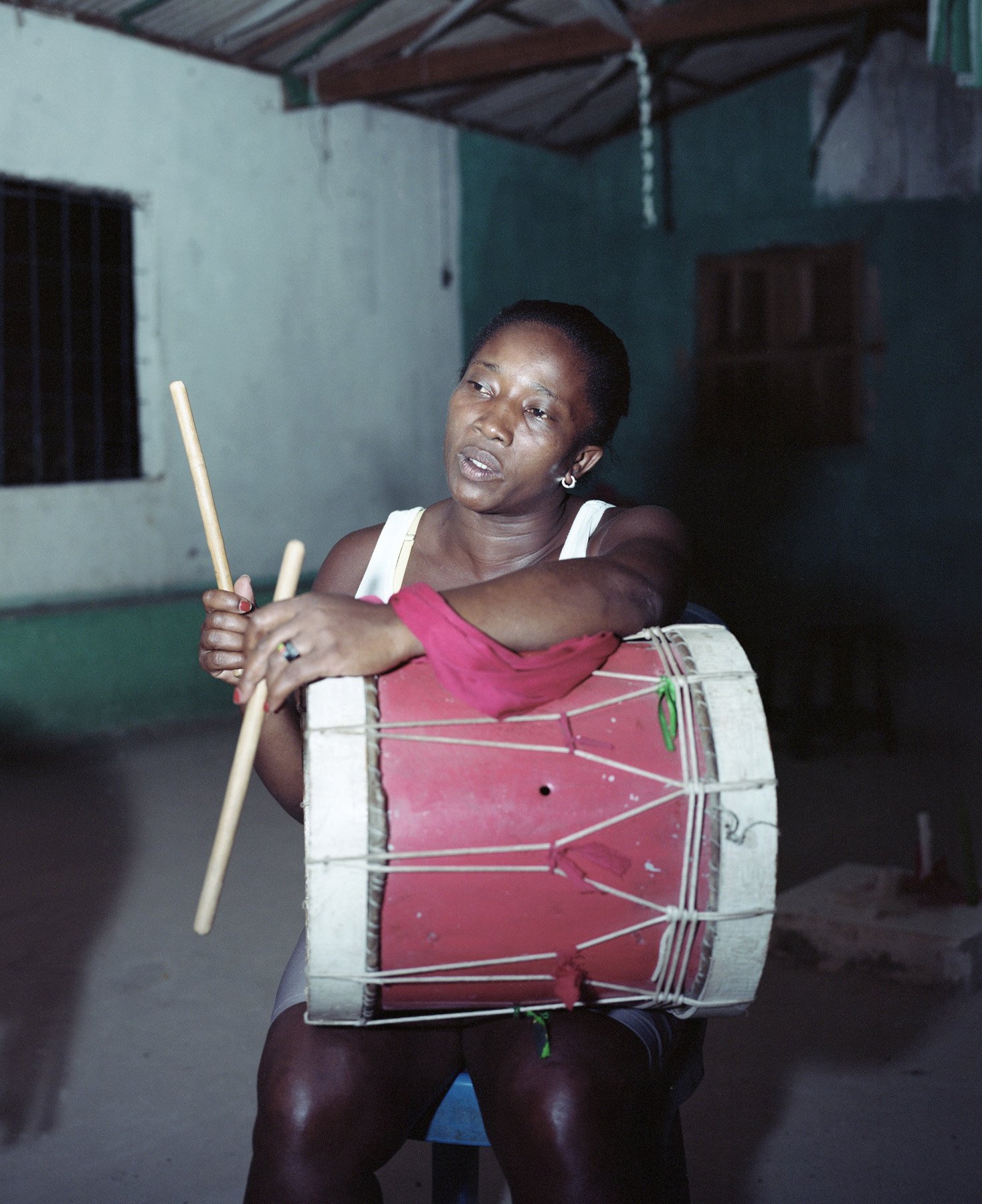  Santa Rosa do Pretos, Maranhão, Brazil, 2017. A drummer od the Quilombo of Santa Rosa dos Pretos. Drums are an essential part of the Afro-Brazilian culture. In Santa Rosa dos Pretos the drumming tradition was lost until the wo- men of the Quilombo s