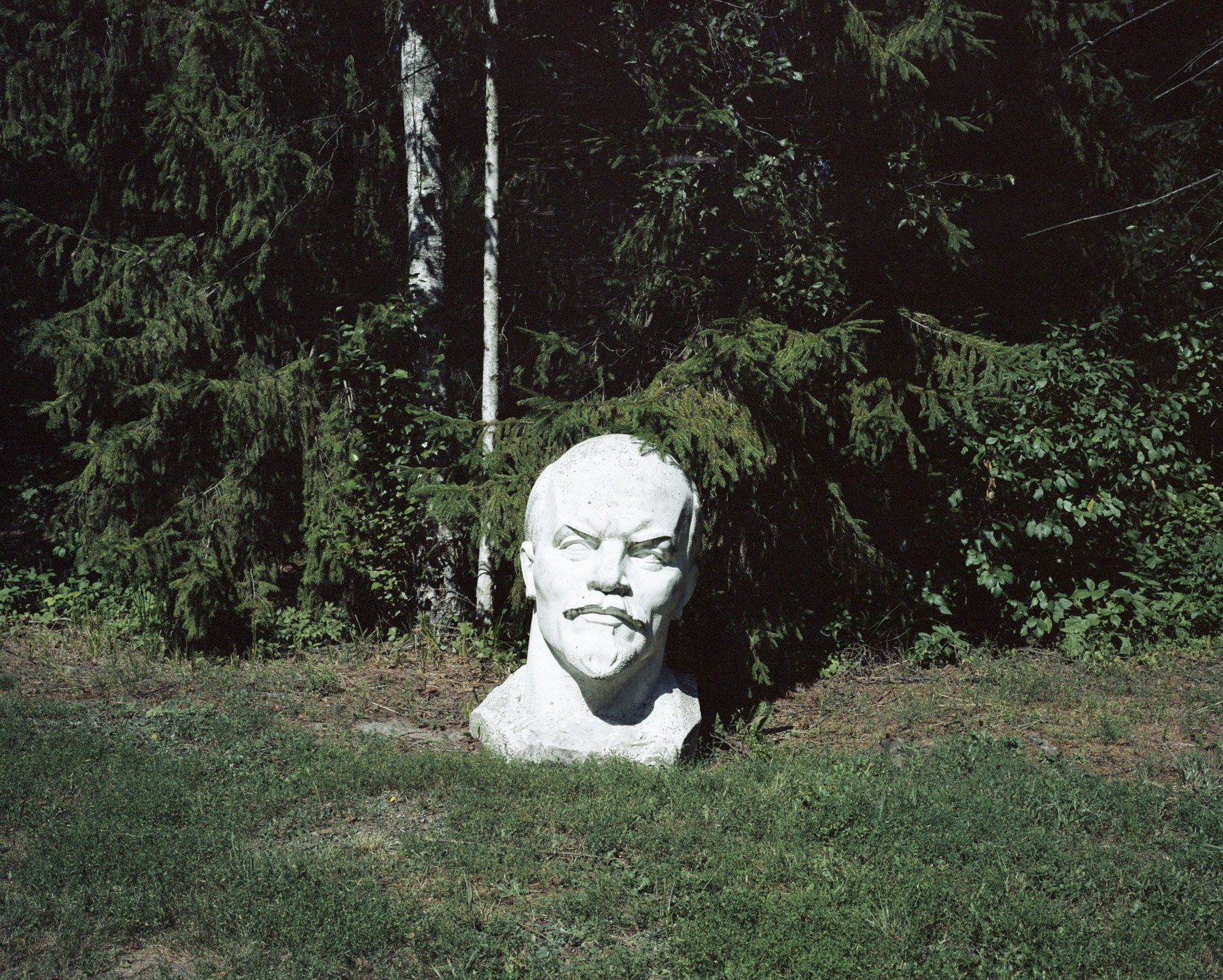  Lithuania, Druskininkai. 2020. A view of a Lenin’s statue head at the Gruto Park, a private park that showcases cultures from the Soviet era. 