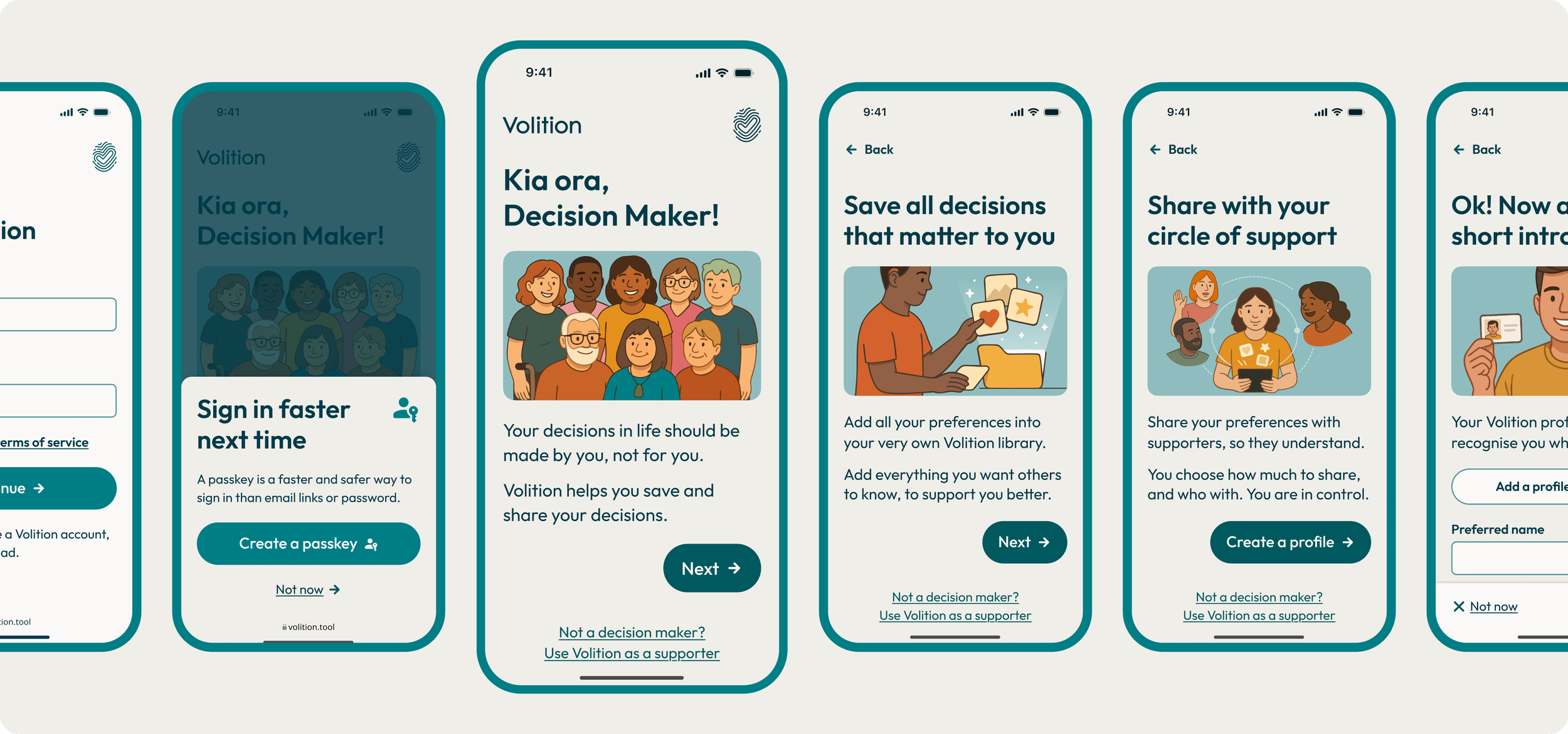 First impressions and guidance screen as a person starts using Volition