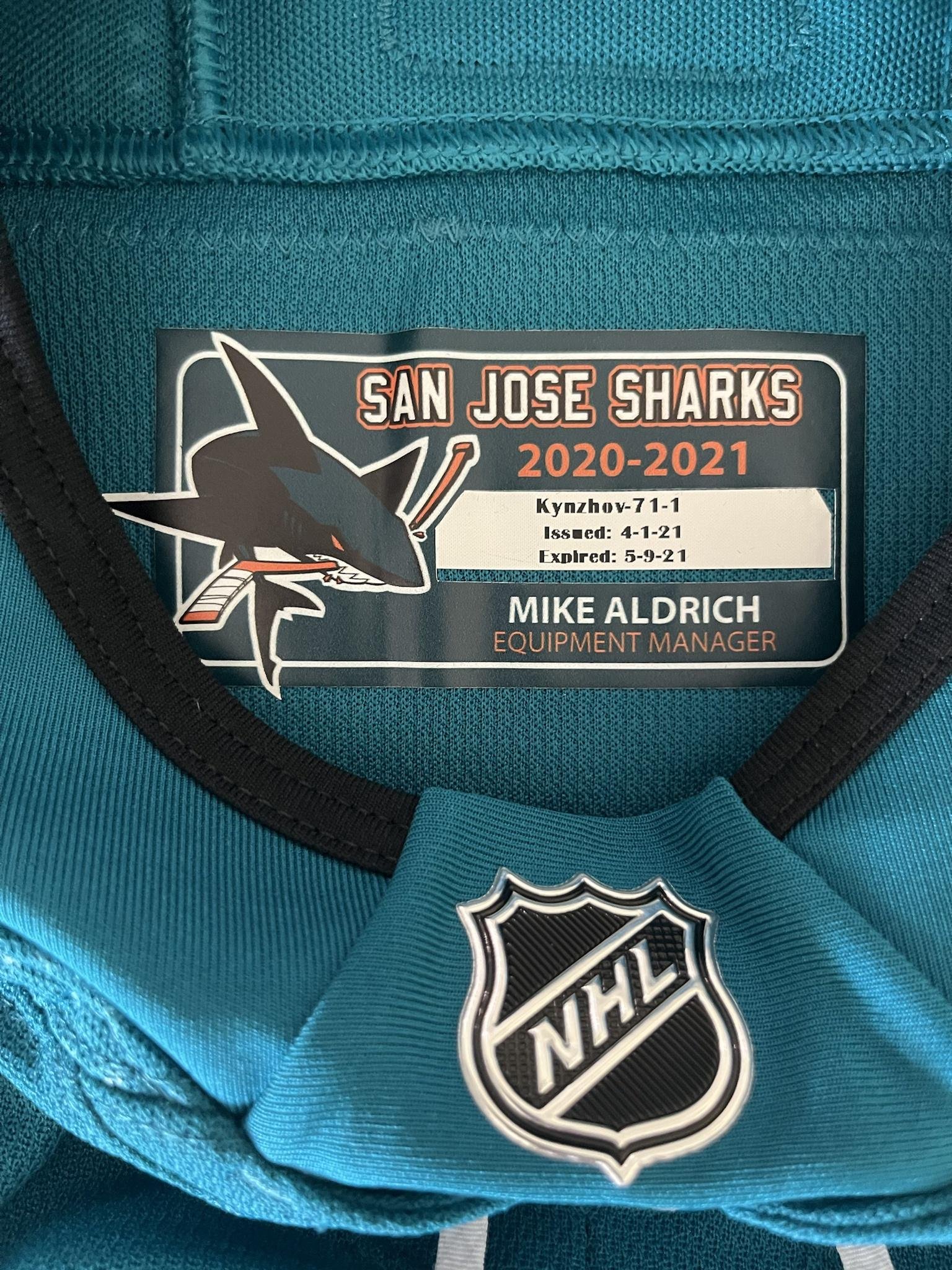 Nikolai Knyzhov 2020-2021 San Jose Sharks Teal Set Game Worn