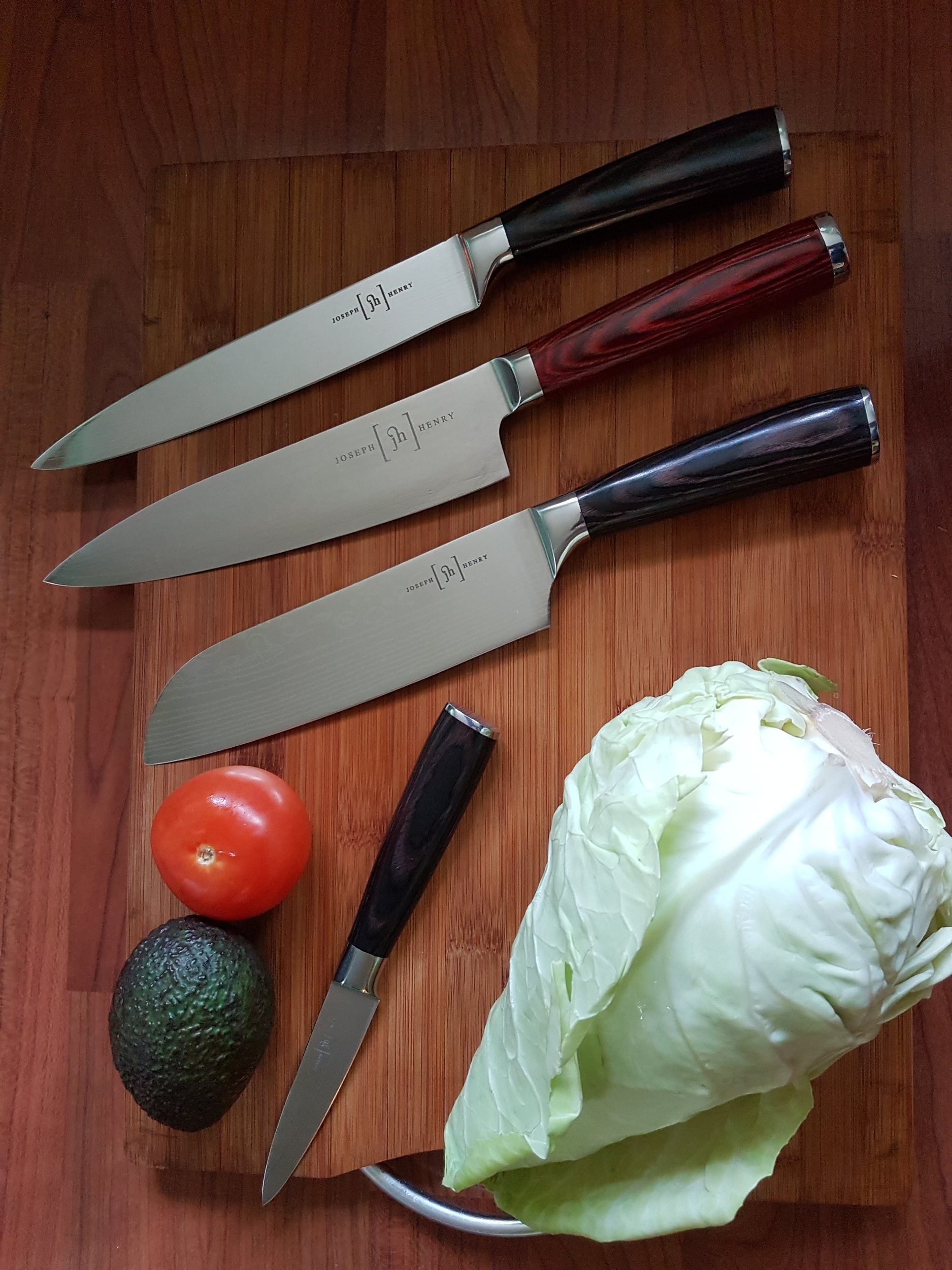  collection of chef knives, carving, gyuto, santoku and paring knife 
