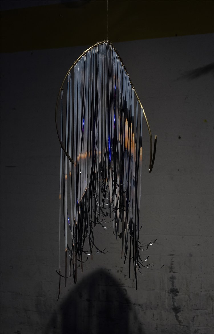Frame Light Sculpture, Juyon Lee, 2023, Brass, pigment ink on linen paper, and window film