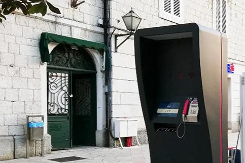 Modern Digital Phone Booth in UNESCO Protected Town