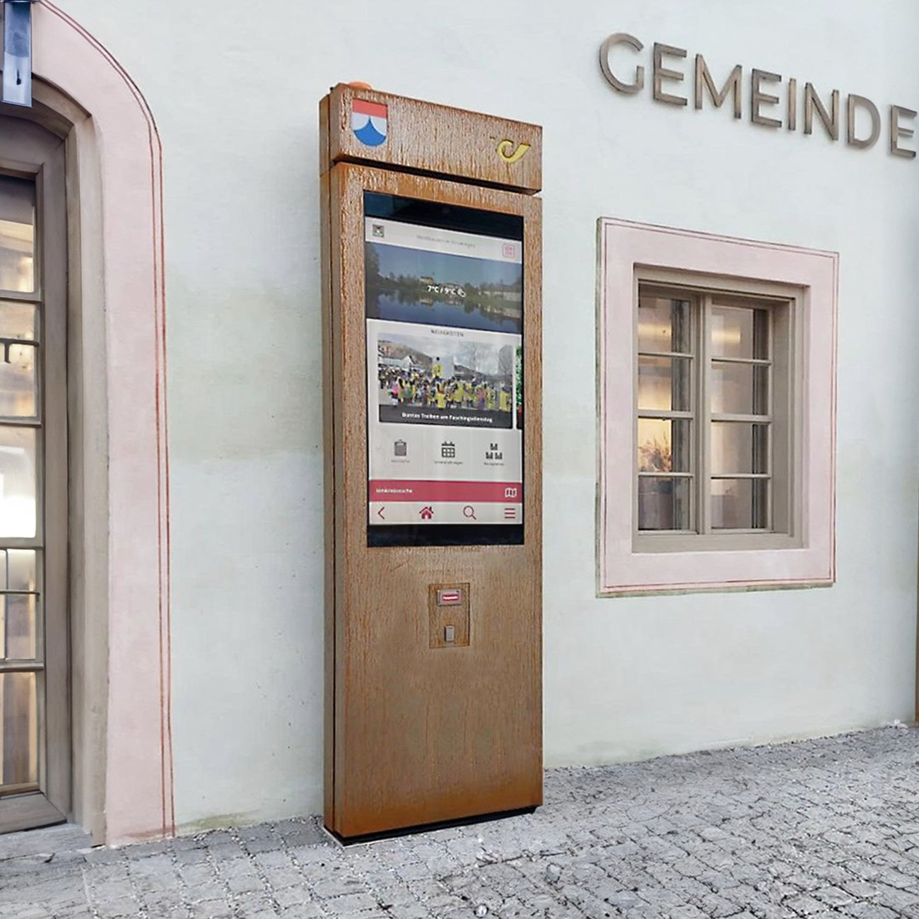  Freestanding interactive digital signage aging on-site in Oberhofen im Inntal. 