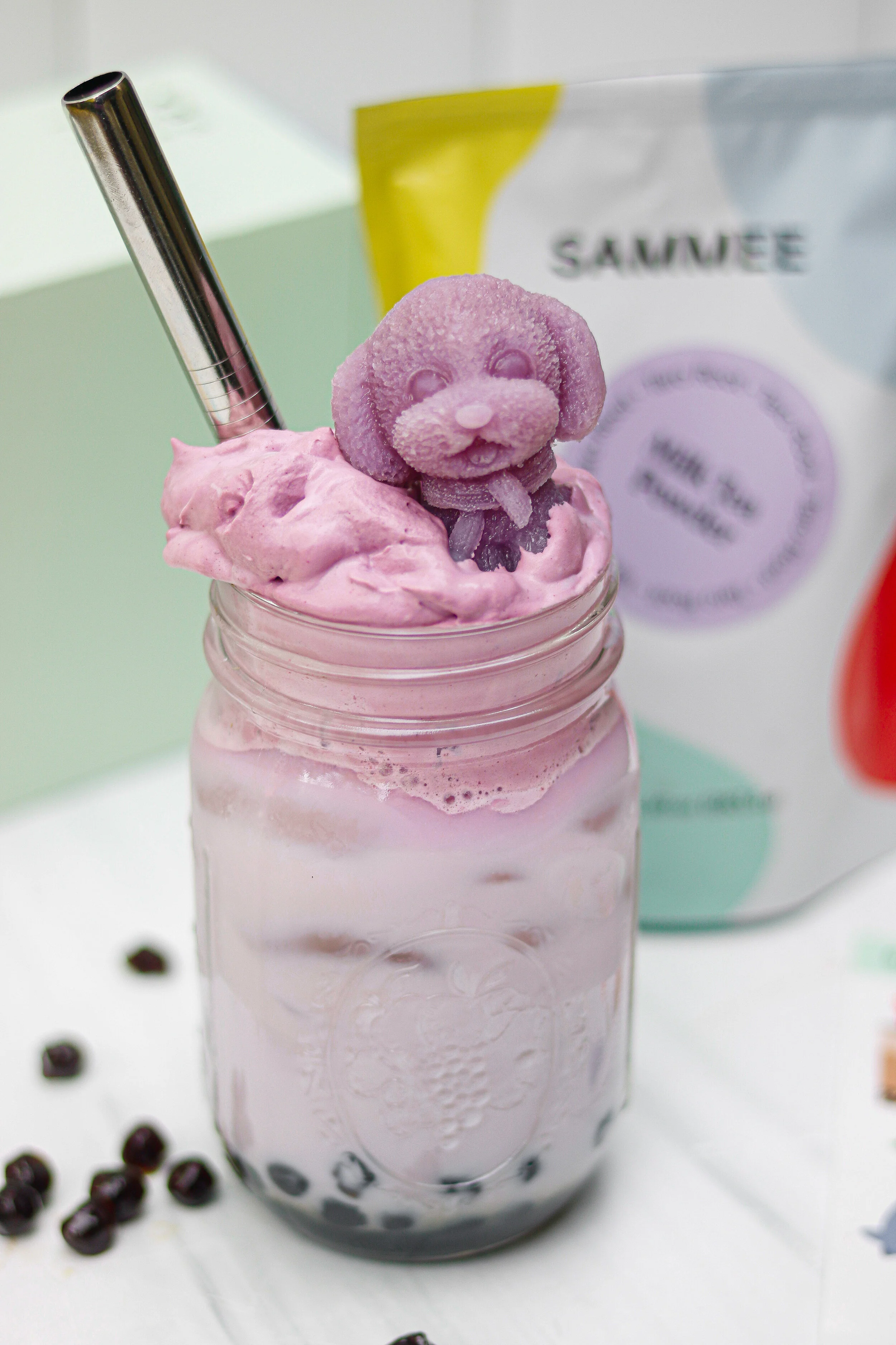 Taro Root Milk Boba Tea w/ Whipped Cream On Top