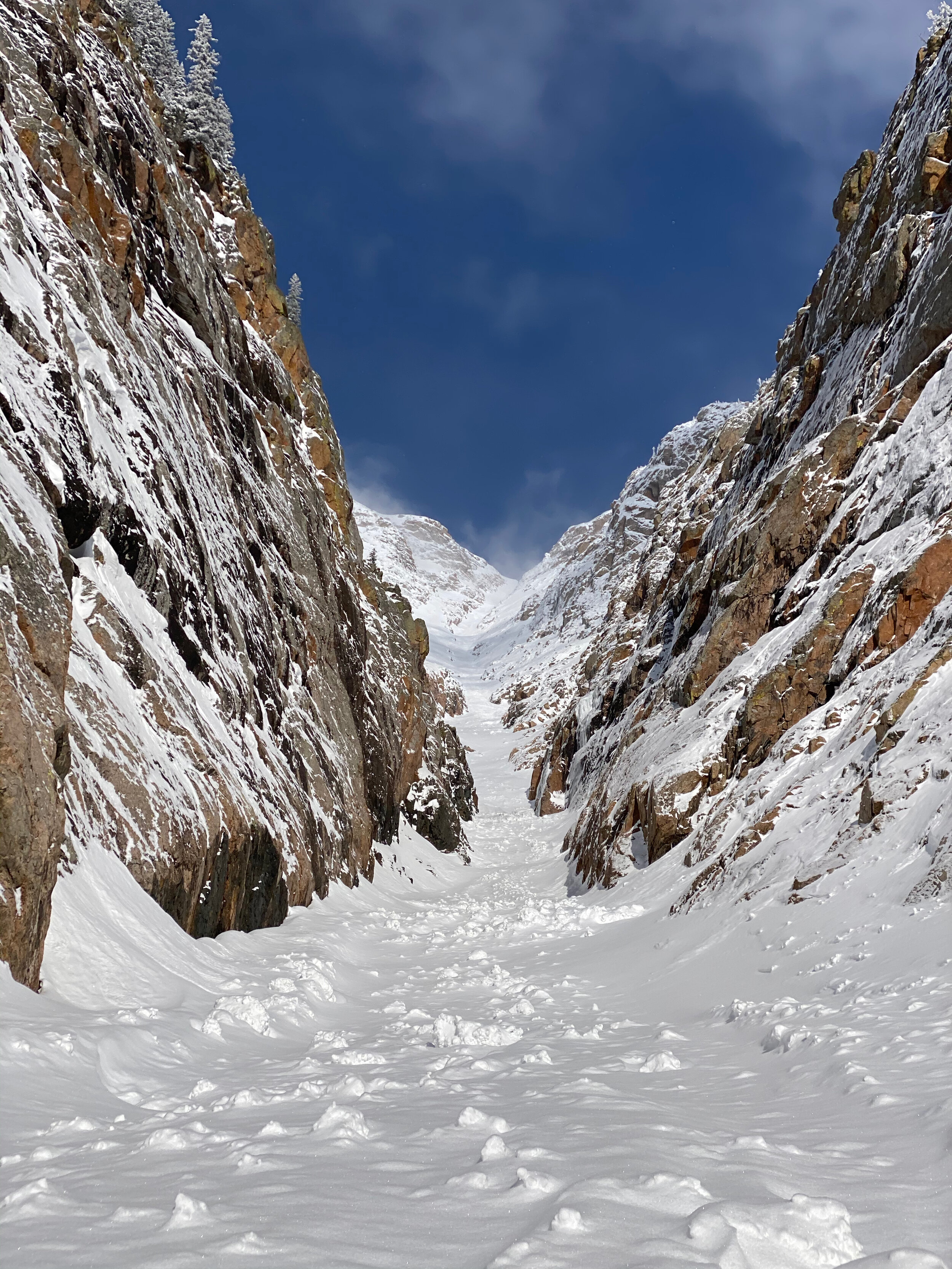 Looking up Excalibur Couloir