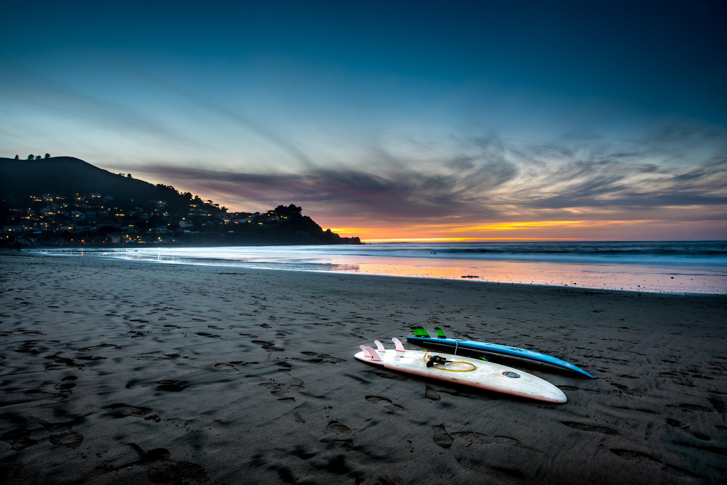 Surf board sunset