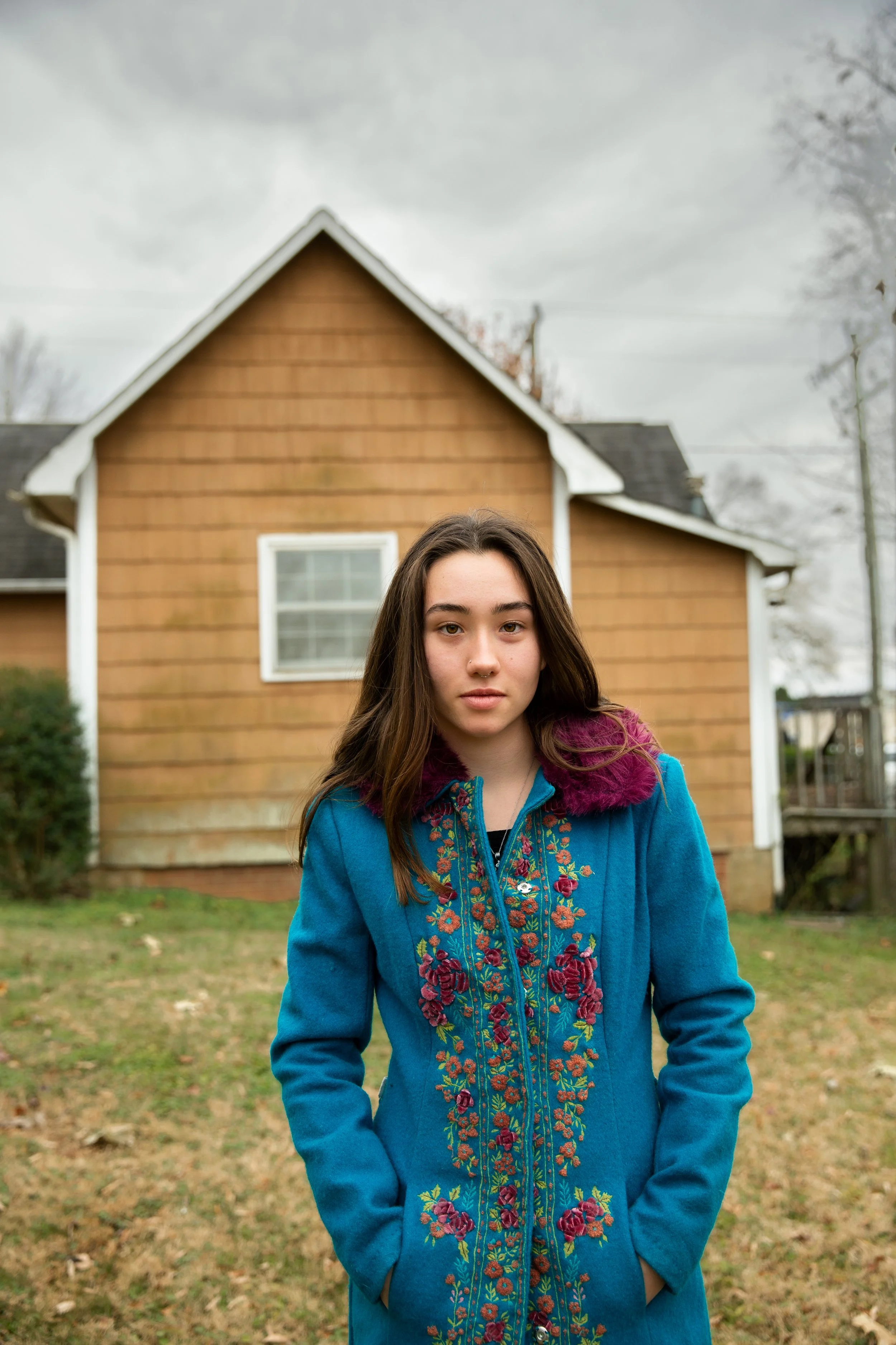 Franka, Mom's blue coat, Saxapahaw, NC 