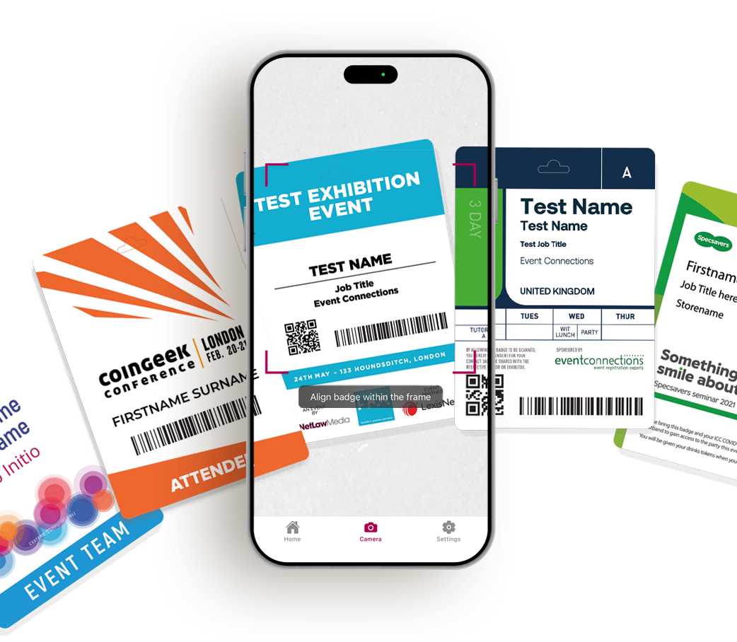 event connections lead retrieval app scanning an array of event badges from events